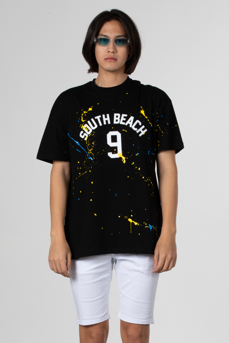 Boya baskılı oversize t-shirt-1030 Siyah