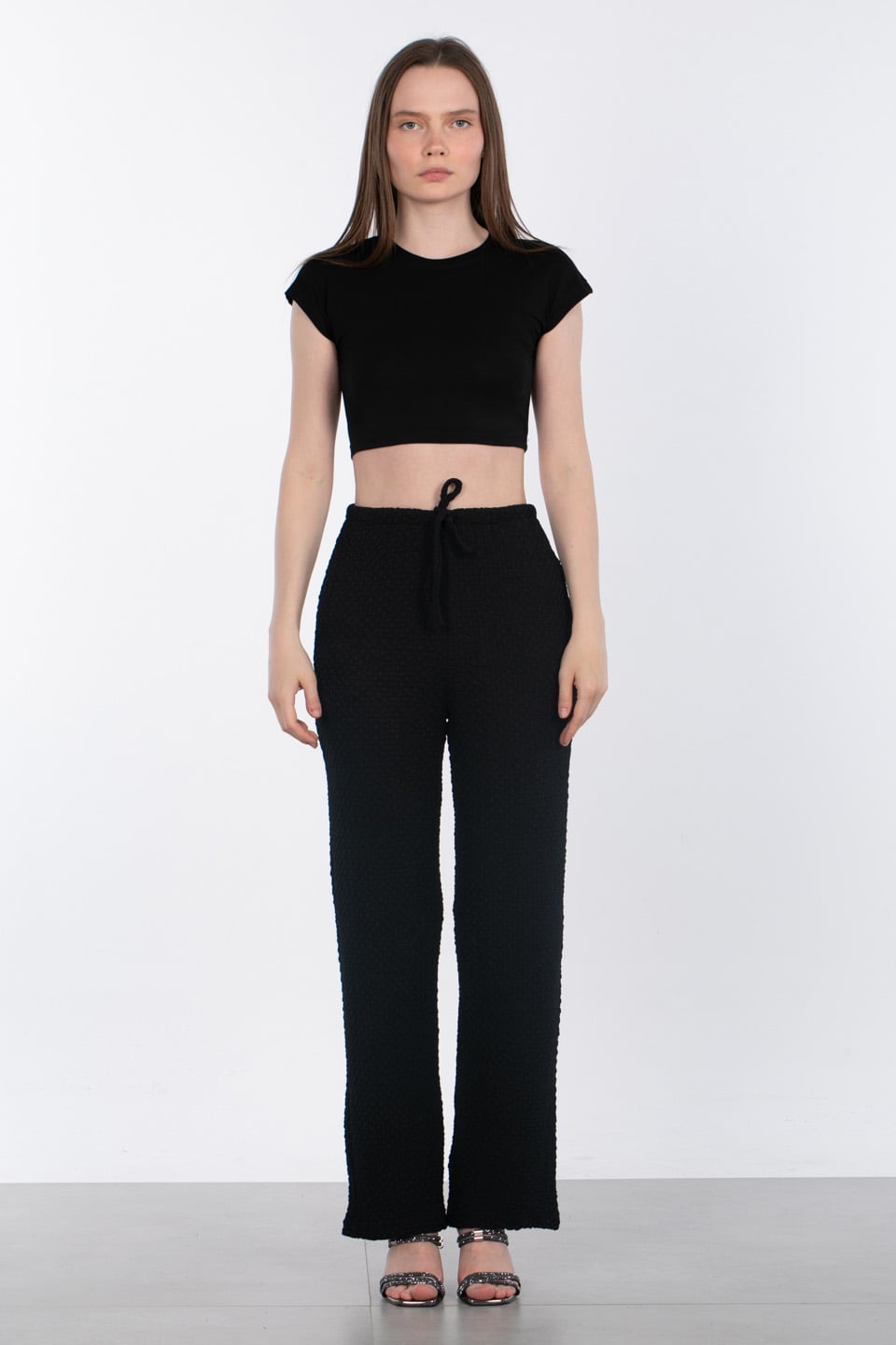 Bubble beli lastikli pantolon-2270 Siyah