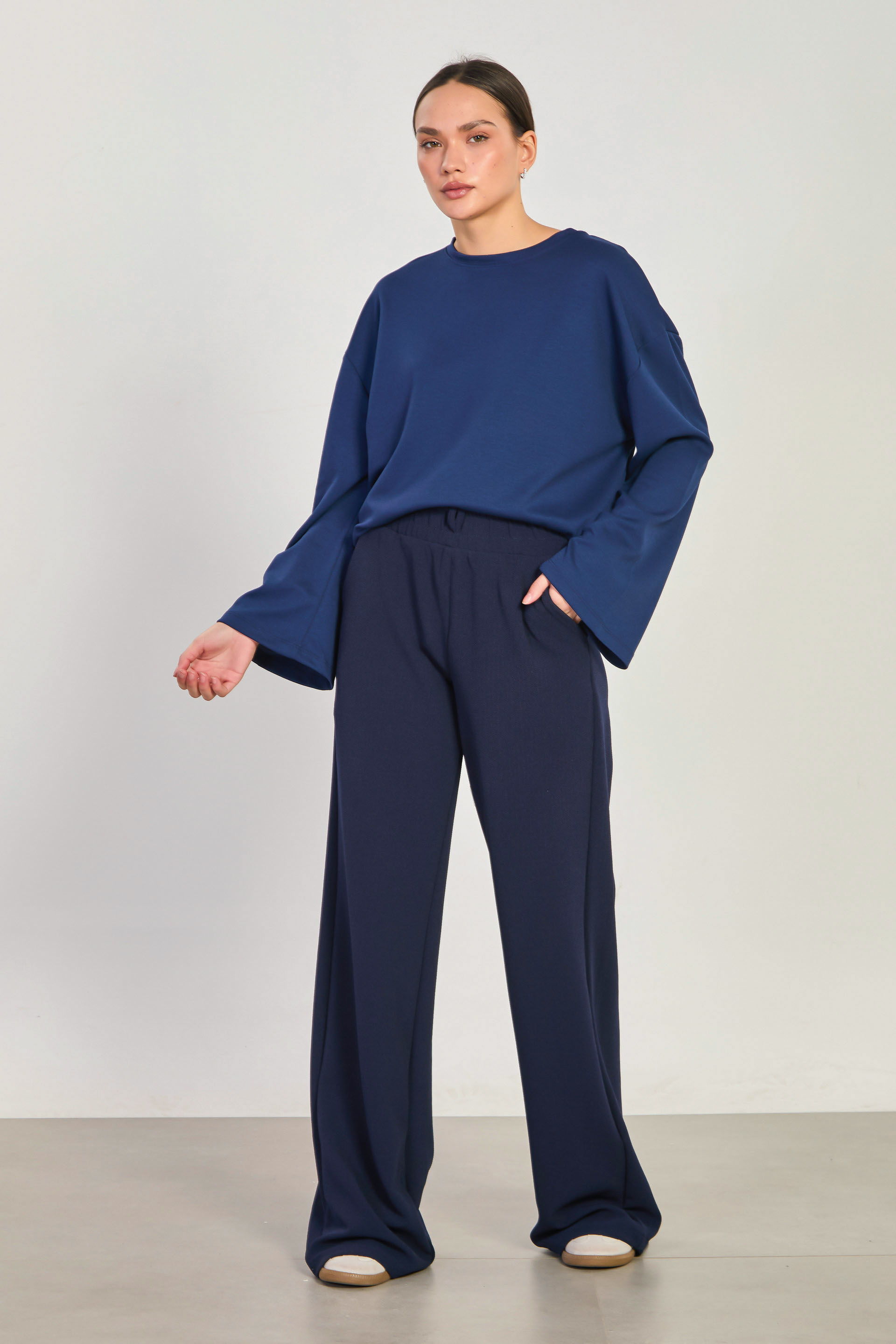 Kadın Beli Lastikli Bol Pantolon - Lacivert