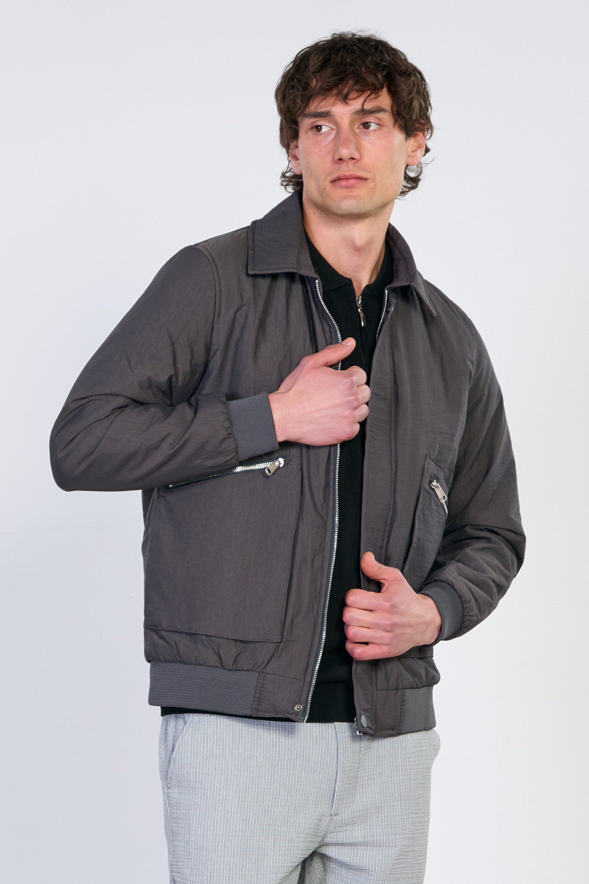 Erkek Torba Cep Fermuarlı Mont - Antrasit