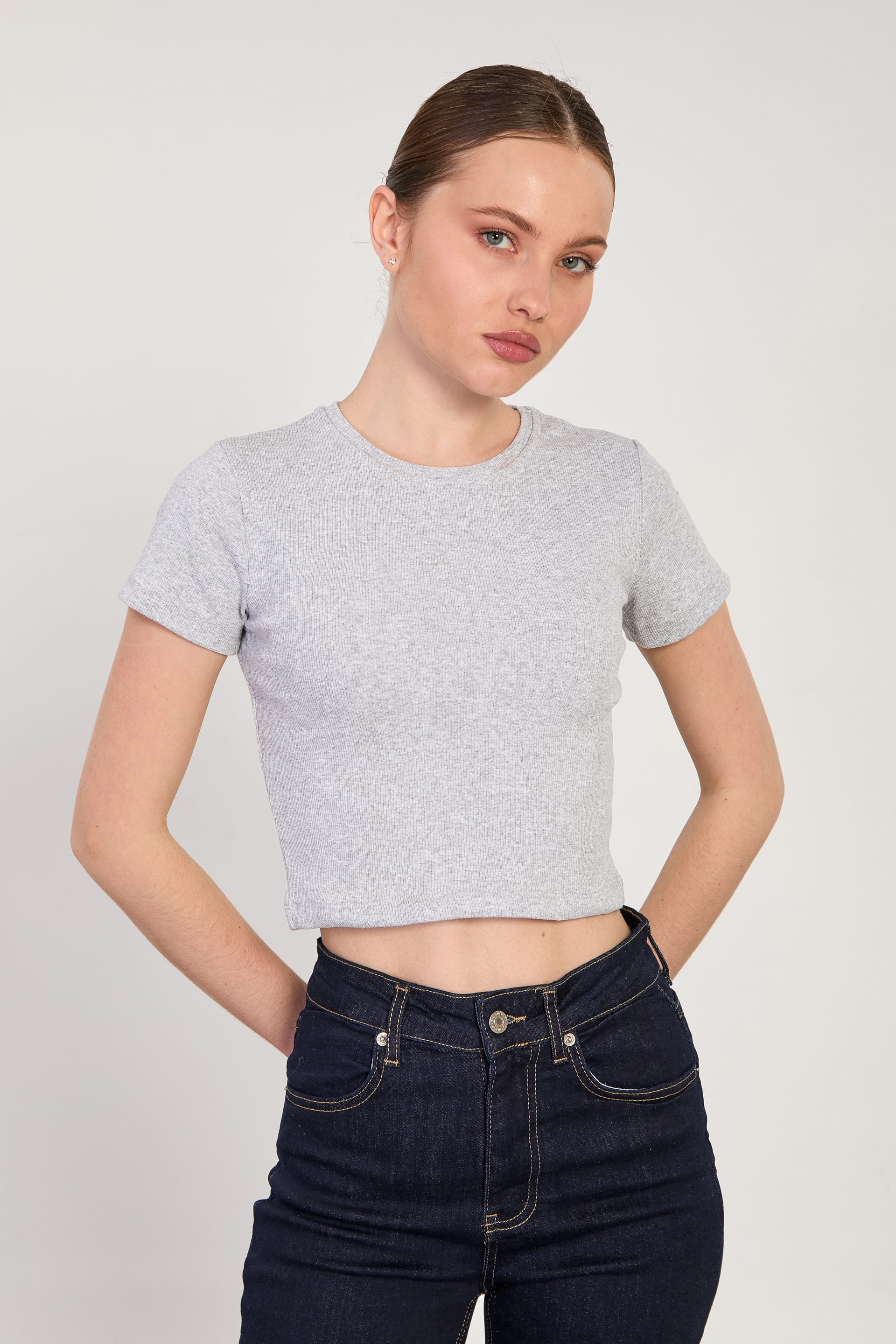 Kadın Bisiklet Yaka Fitilli Body - Kar Melanj