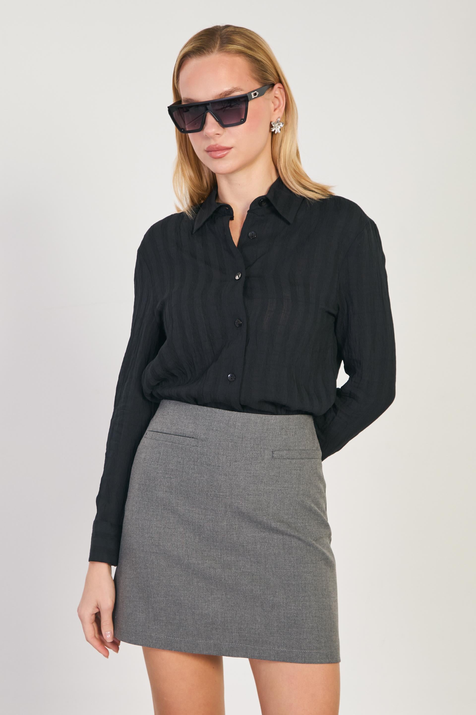 Kadın Rahat Kesim Gömlek - Siyah