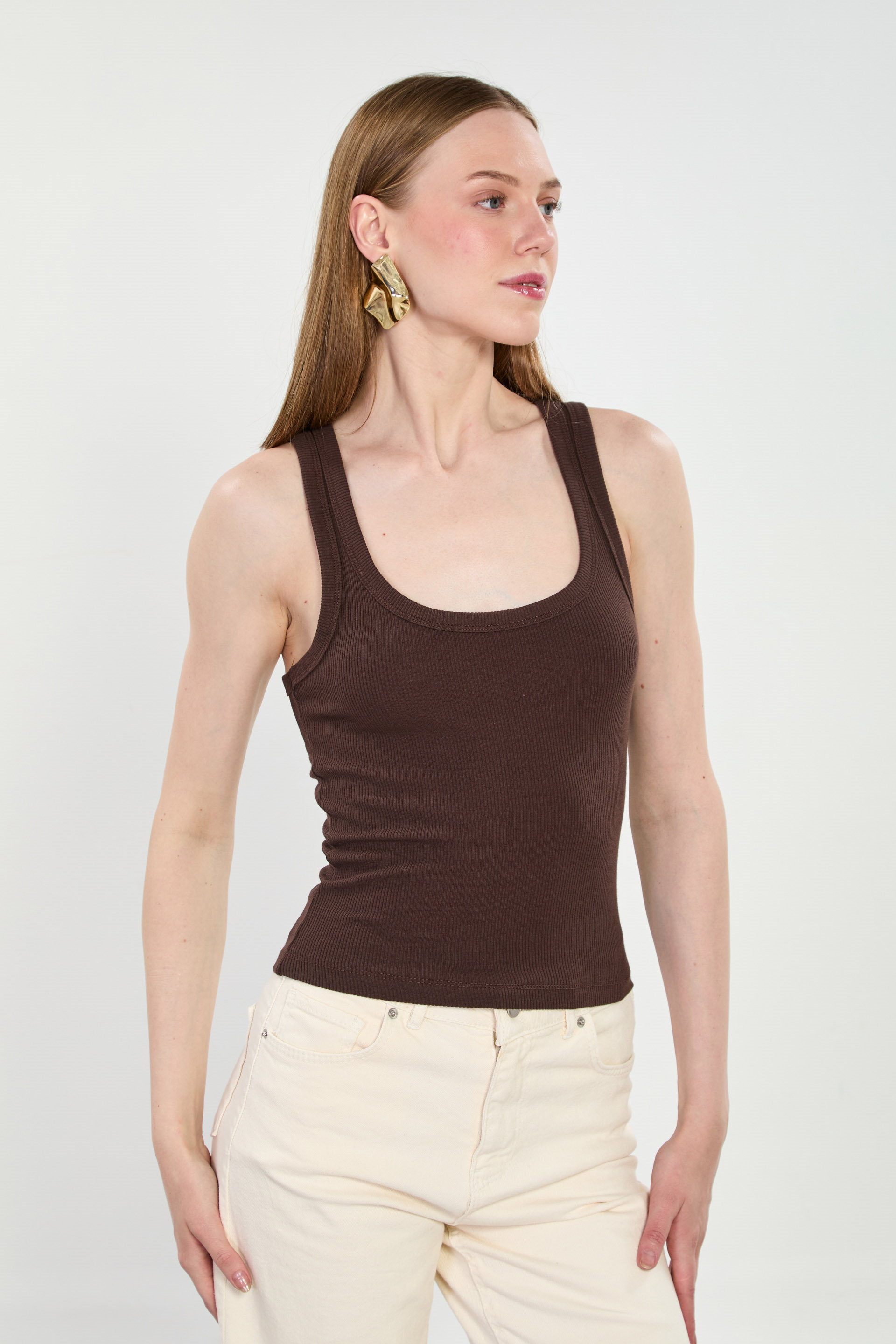 Kadın Kalın Askılı Body - Kahve