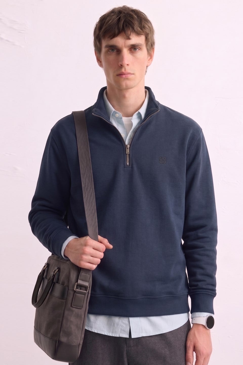 Erkek Yarım Fermuarlı Dik Yaka Selanik Sweatshirt - İndigo