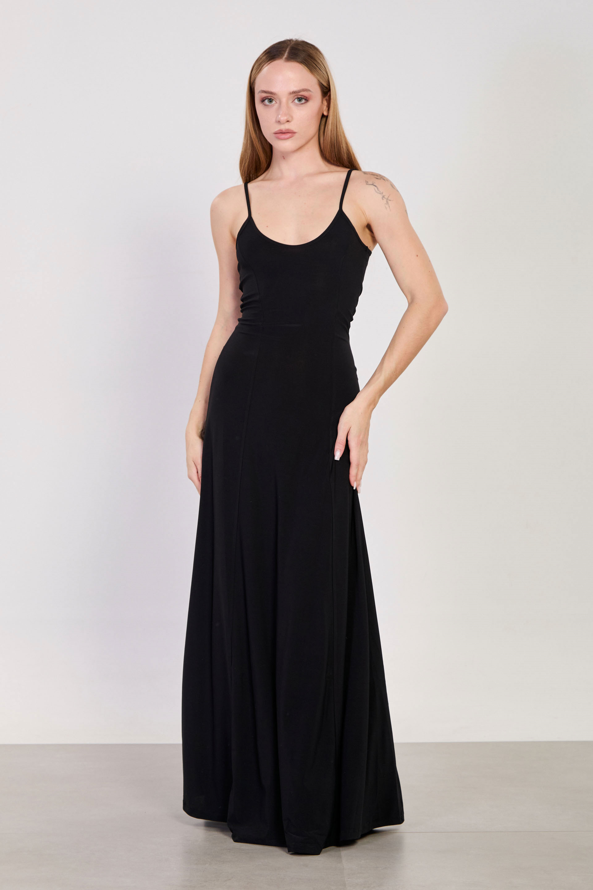 Kadın İp Askılı Uzun Sandy Elbise - Siyah