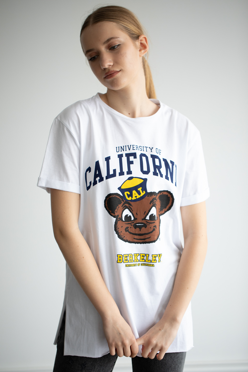 Calıfornıa baskılı oversize t-shirt-1003-2 Beyaz