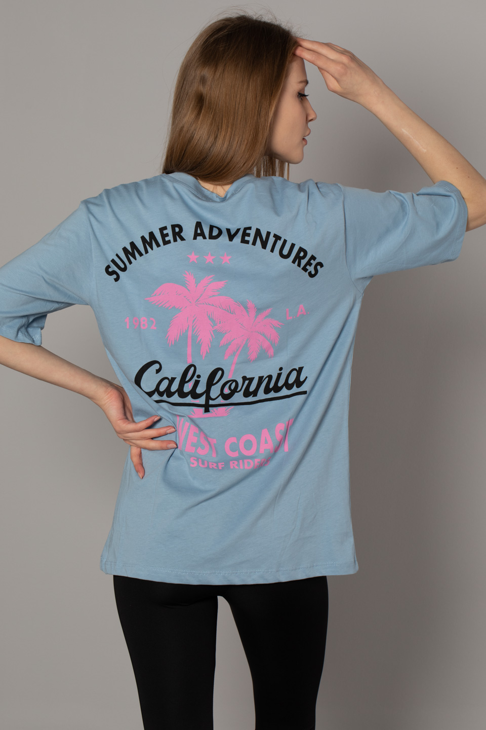California baskılı t-shırt-4671 Mavi