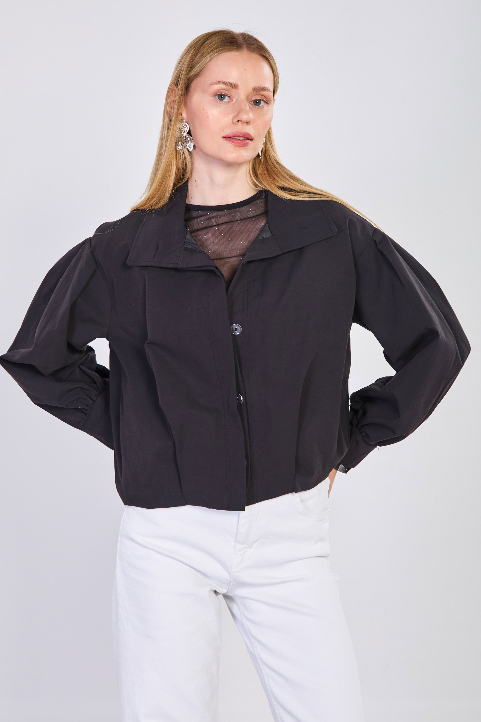 Kadın Polo Yakalı Ceket - Siyah