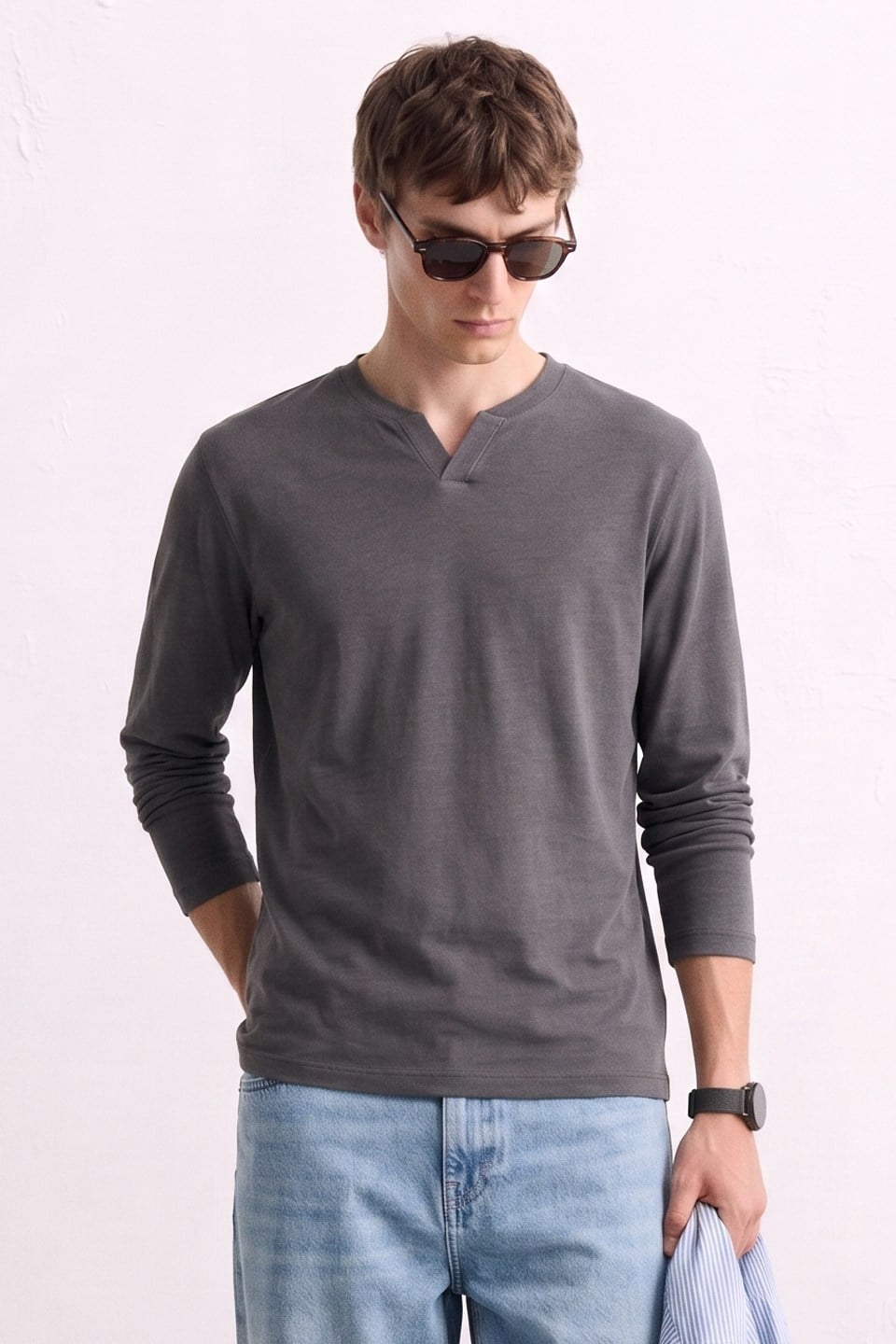 Erkek Uzun Kollu Sweatshirt - Antrasit