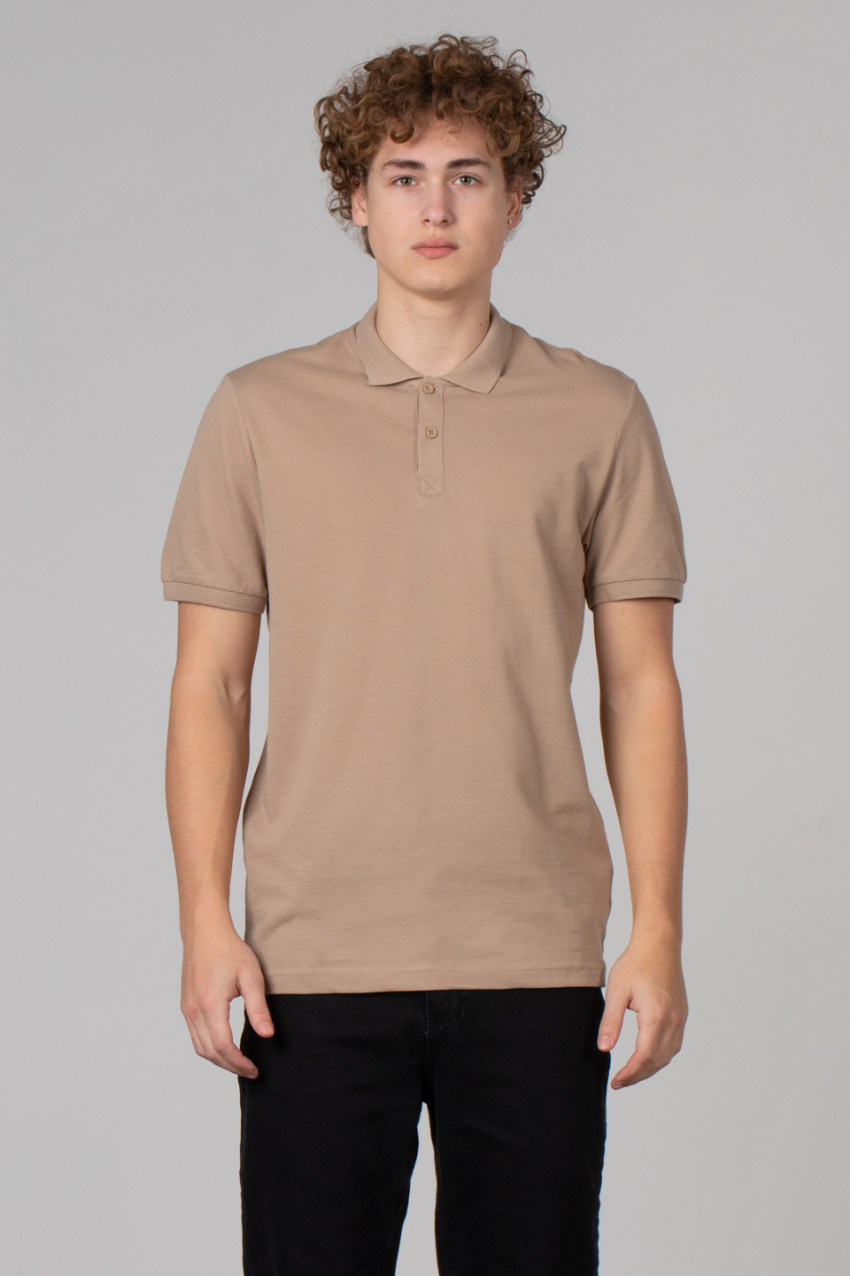 Çelik kumaş polo yaka t-shirt-2303 Vizon