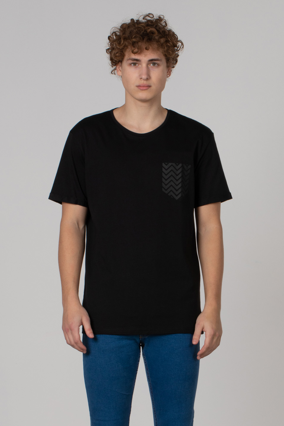 Cep zikzak baskılı t-shirt-2311 Siyah