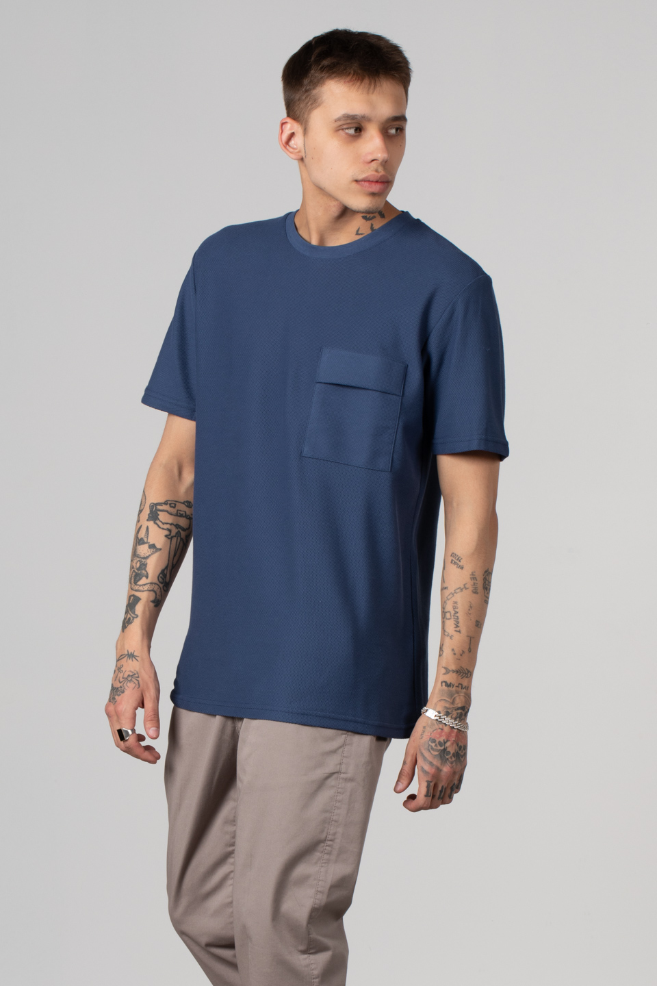 Cepli bisiklet yaka pike t-shirt-2351-1 İndigo