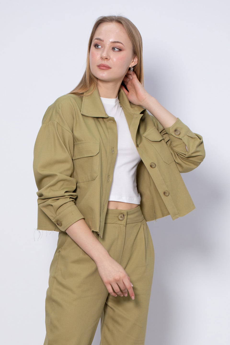 Çift cep ceket-8162 Haki