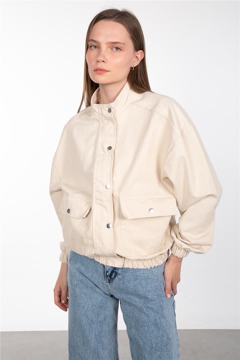 Çift cep çıtçıtlı ceket-3109 Ekru