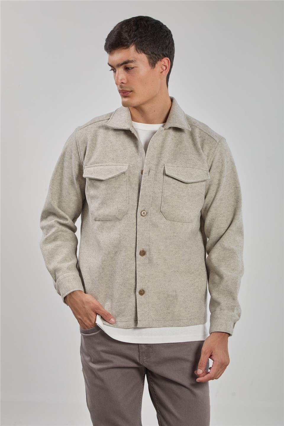 Çift cep kaşe ceket-1191 Taş