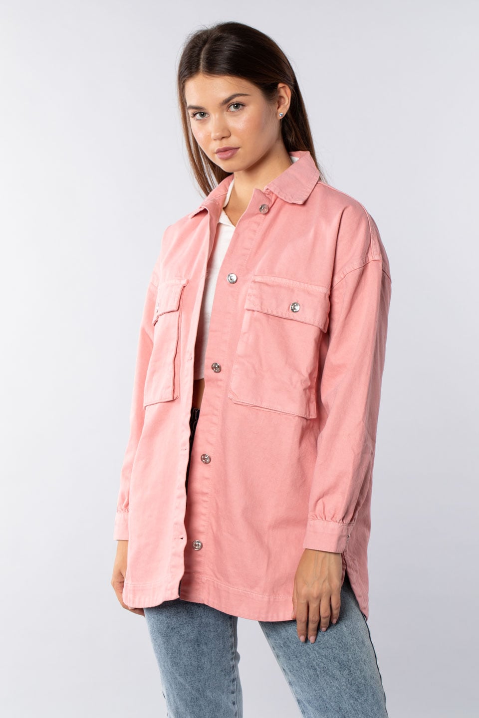 Çift cepli düğmeli ceket-4487 Pembe