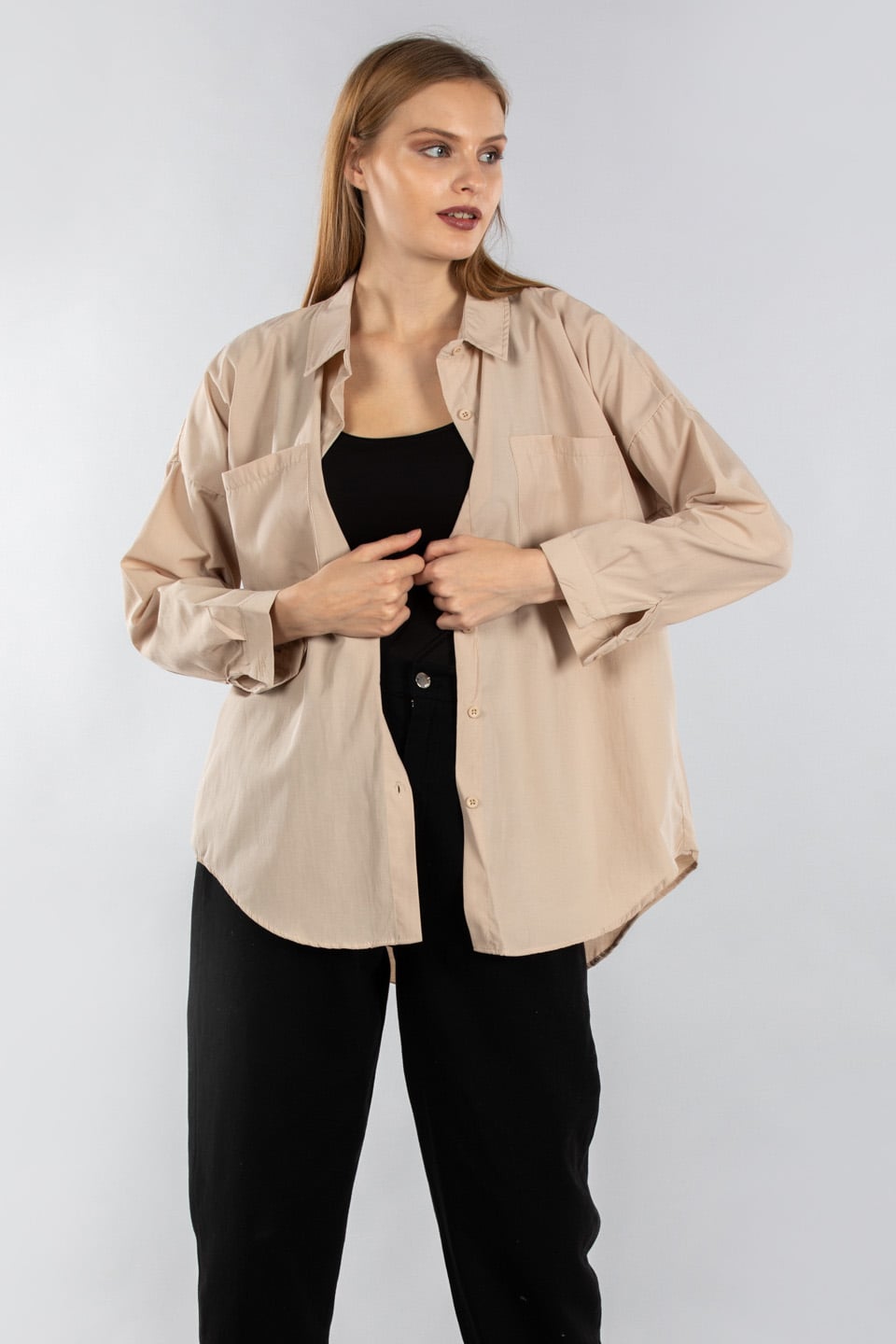 Çift cepli gömlek-4052 Taş
