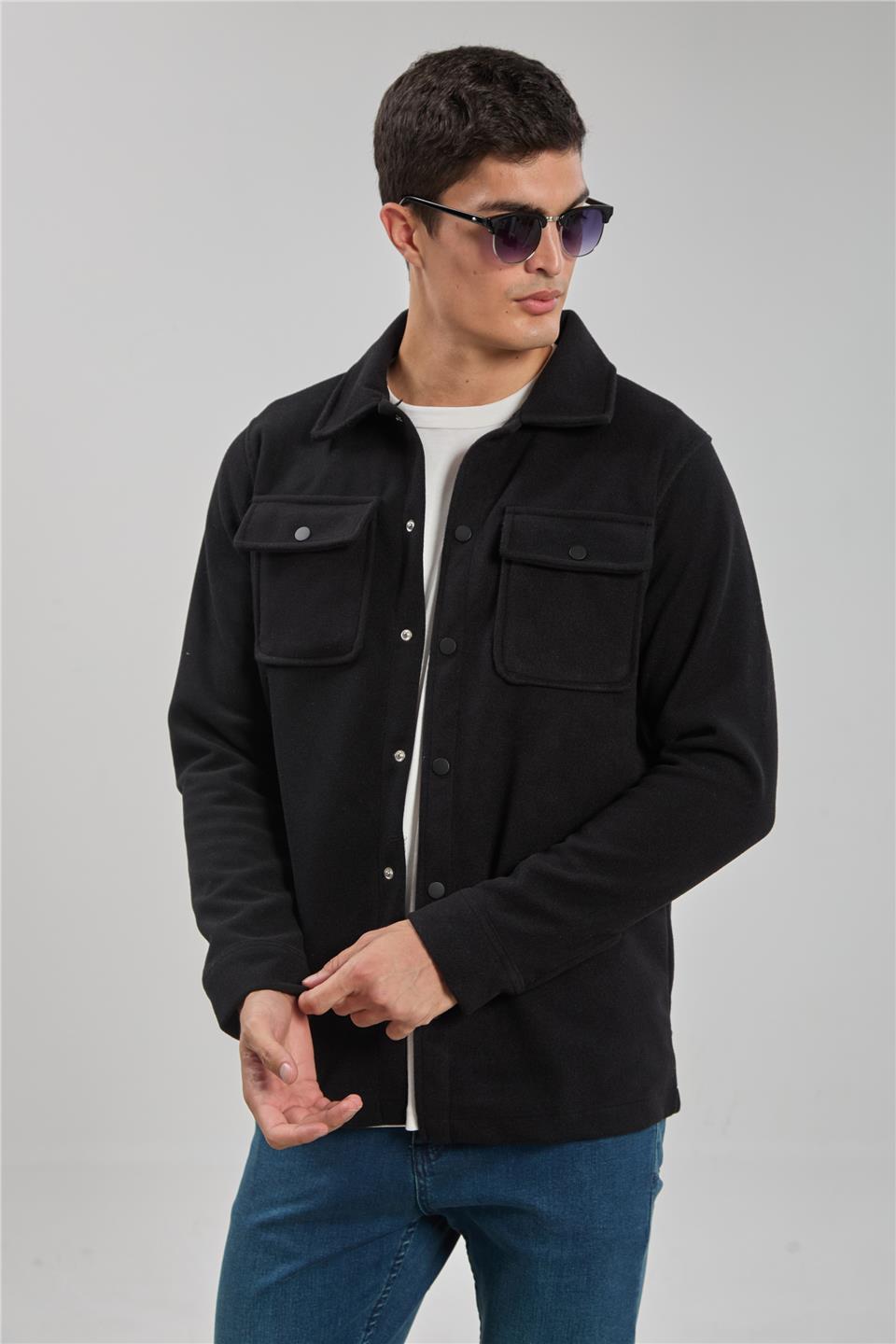 Çift cepli kaşe mont-9145-F539 Siyah