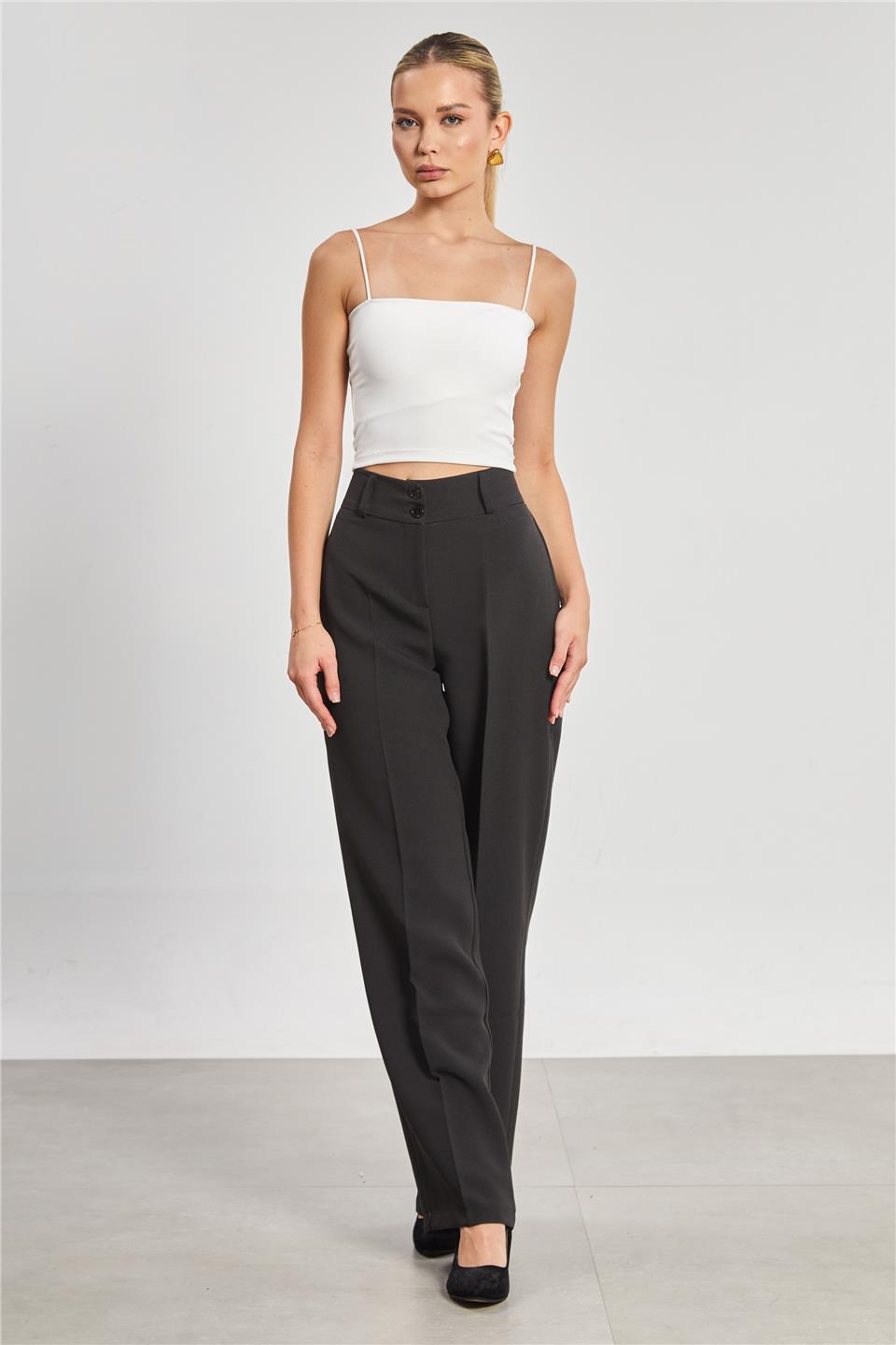 Çift düğmeli kumaş pantolon-3431 Siyah