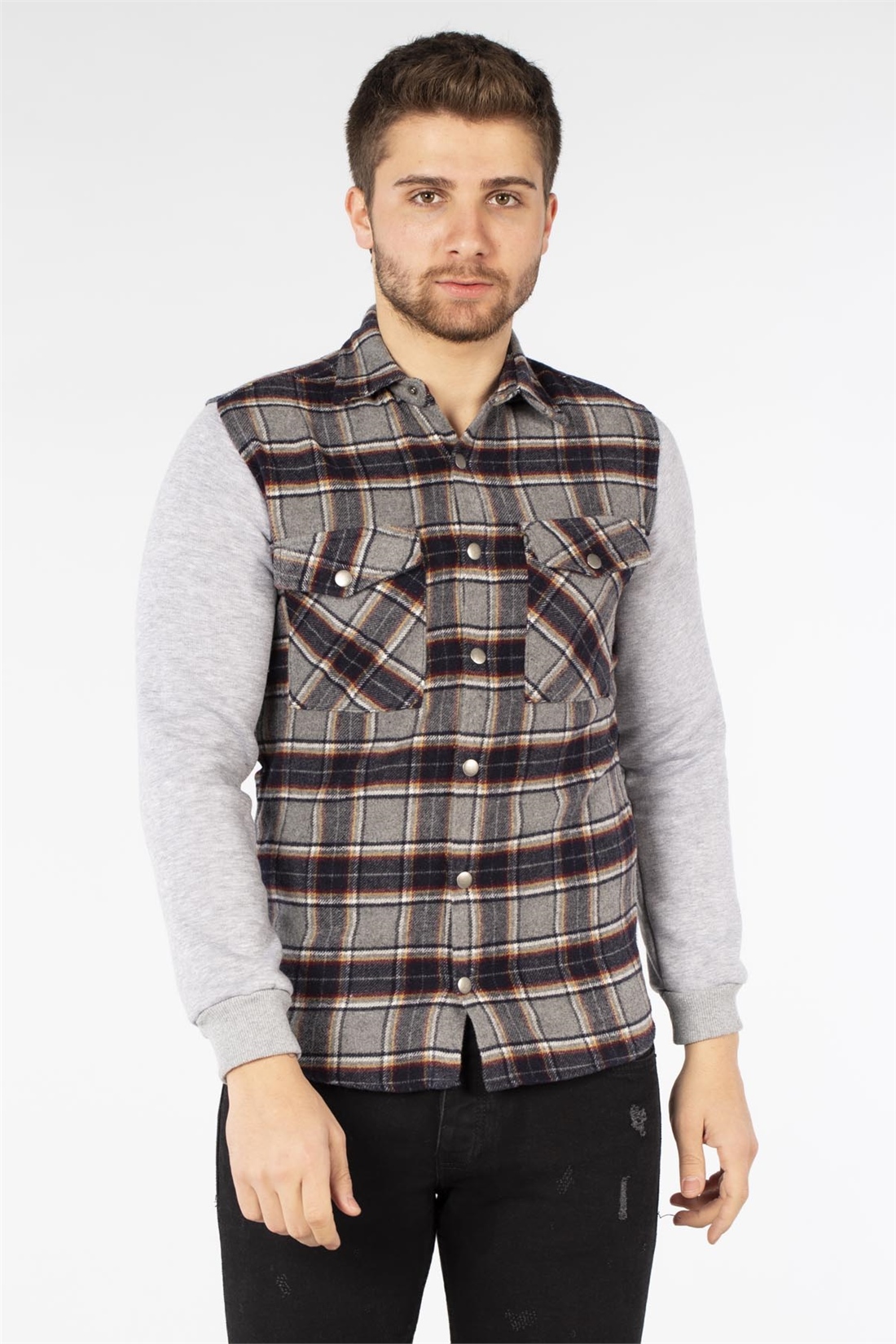 Çıtçıtlı Kolları Garnili Ceket-Antrasit