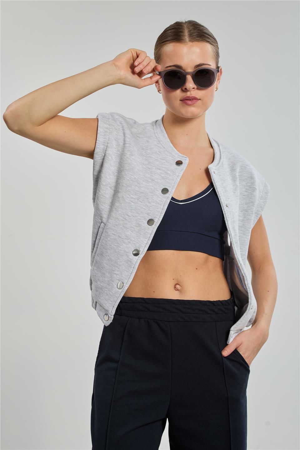 Çıtçıtlı sweat yelek-5688 Kar Melanj