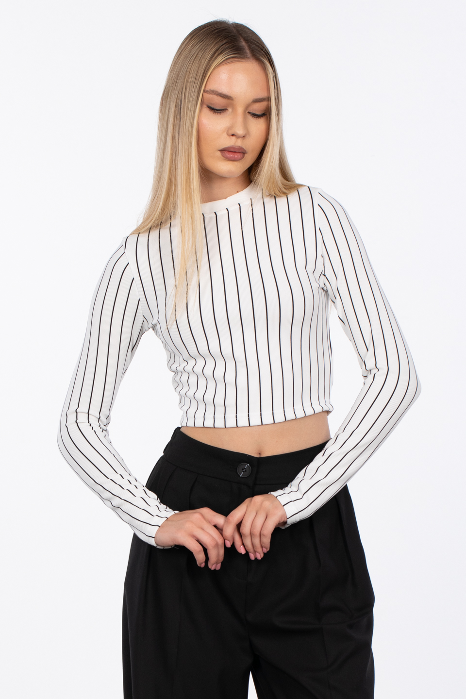 Çizgili bisiklet yaka body-2115 Beyaz/Lacivert