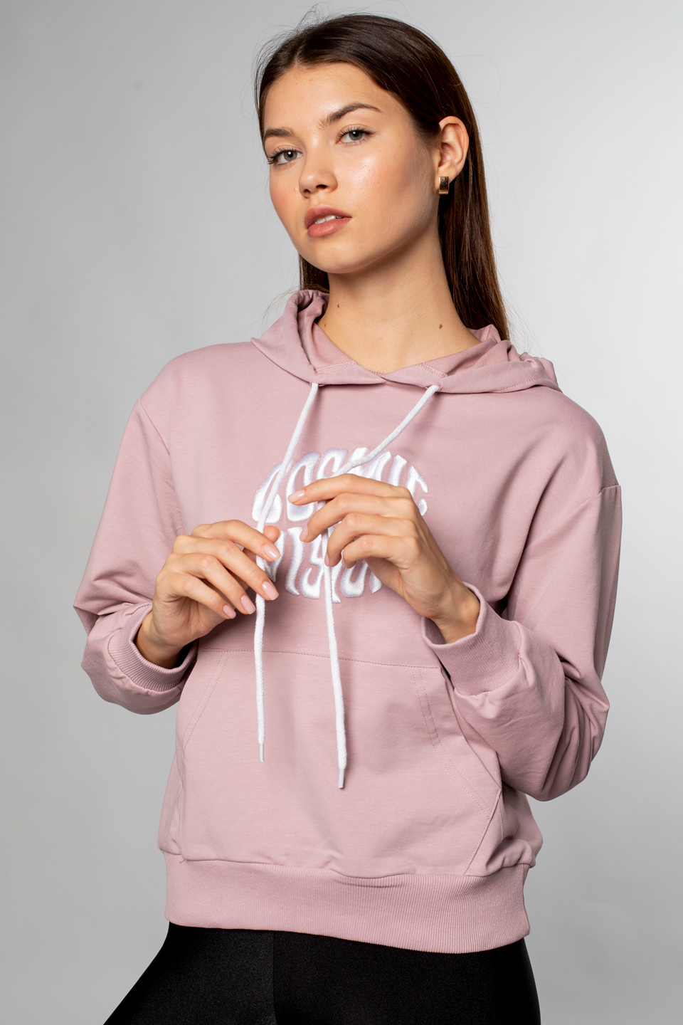 Cosmic Vision Nakışlı Kapüşonlu Sweatshirt-Gül