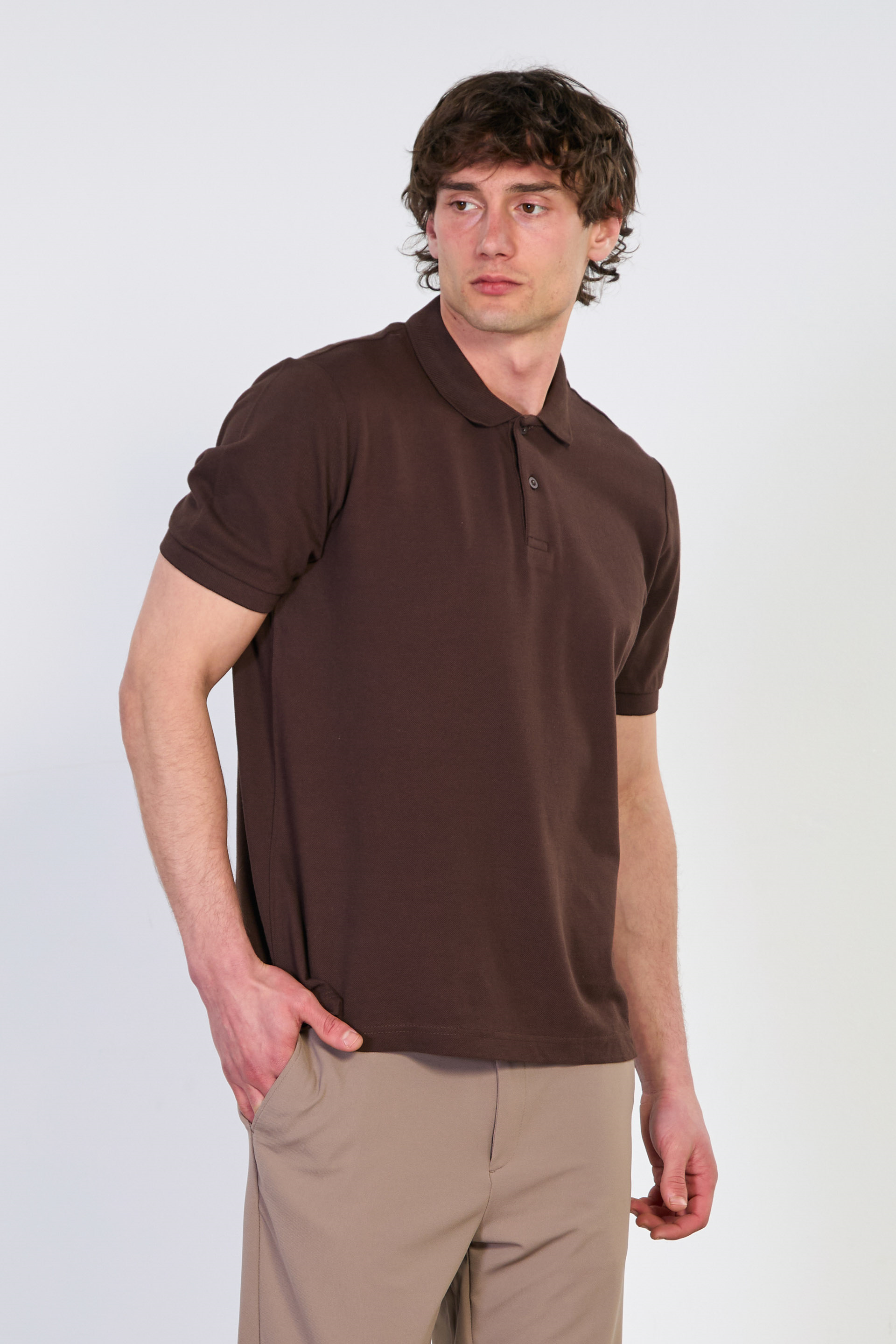 Erkek Polo Yaka Pike T-Shirt - Açık Kahve