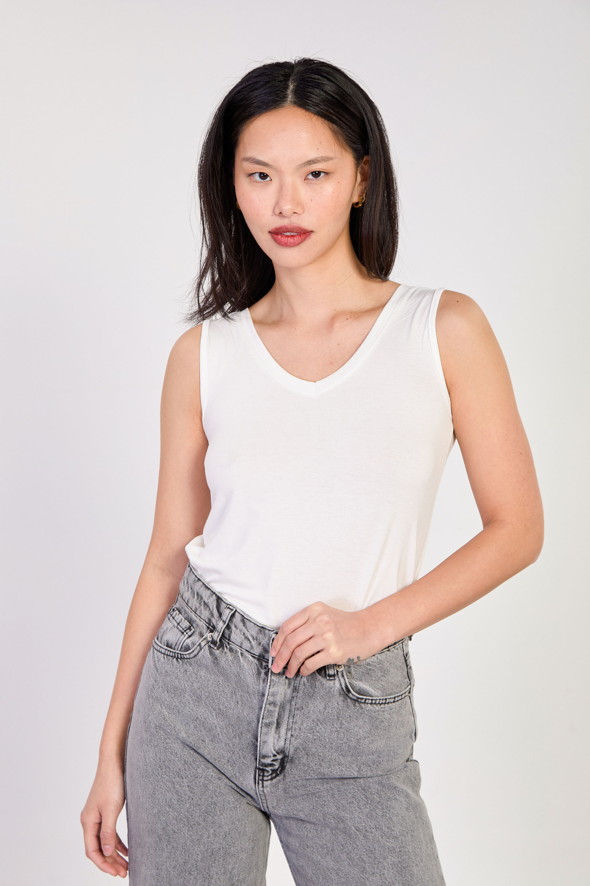 Kadın Ön Arka V Yaka Bluz - Ekru