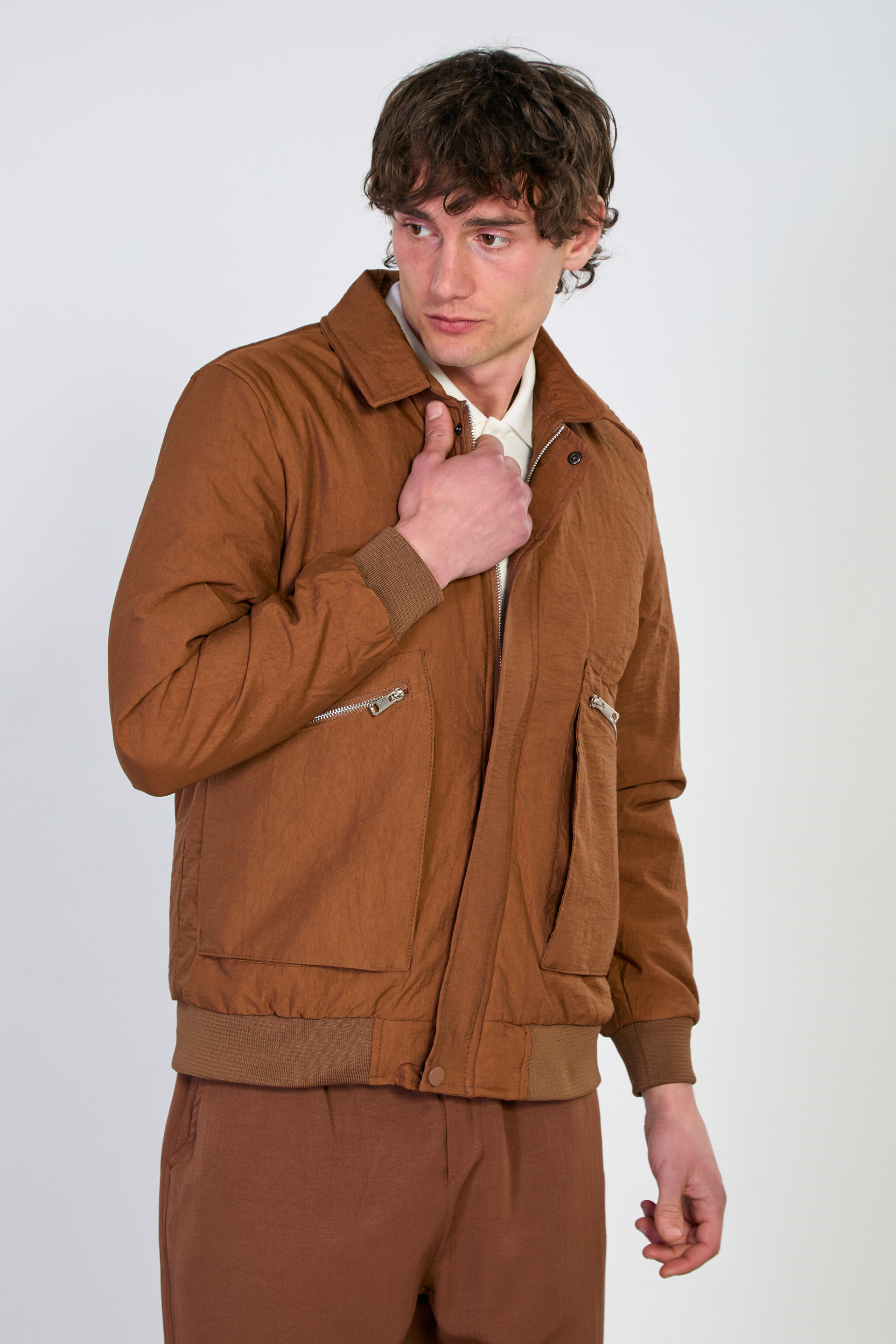 Erkek Torba Cep Fermuarlı Mont - Kahve