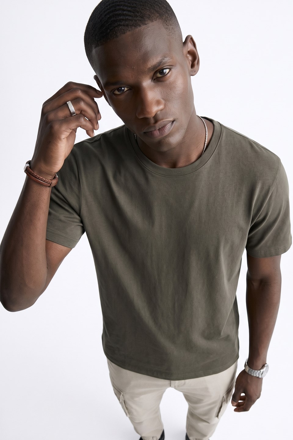 Erkek Bisiklet Yaka Regular Fit T-Shirt - Haki