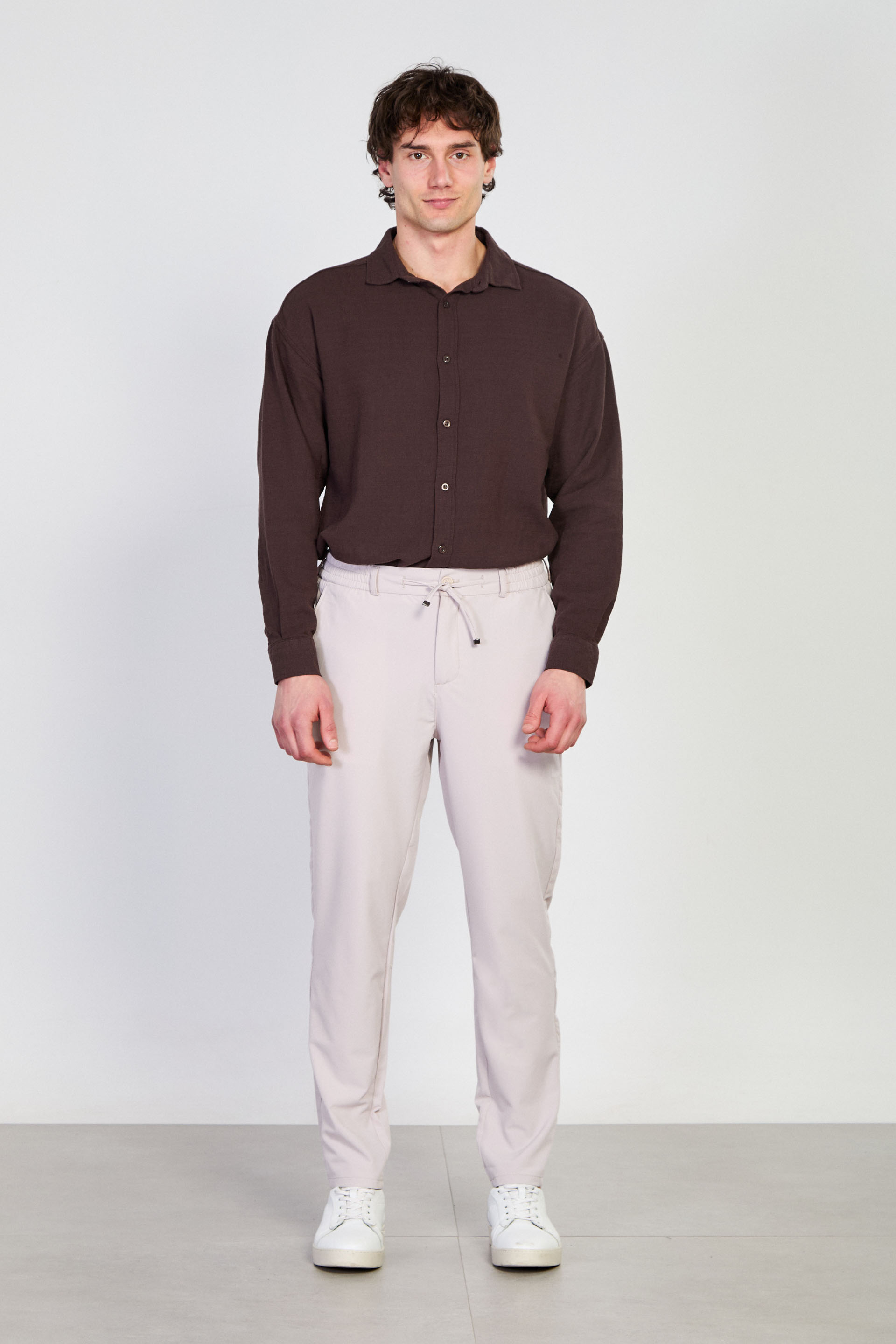 Erkek Beli İpli Jogger Pantolon - Taş