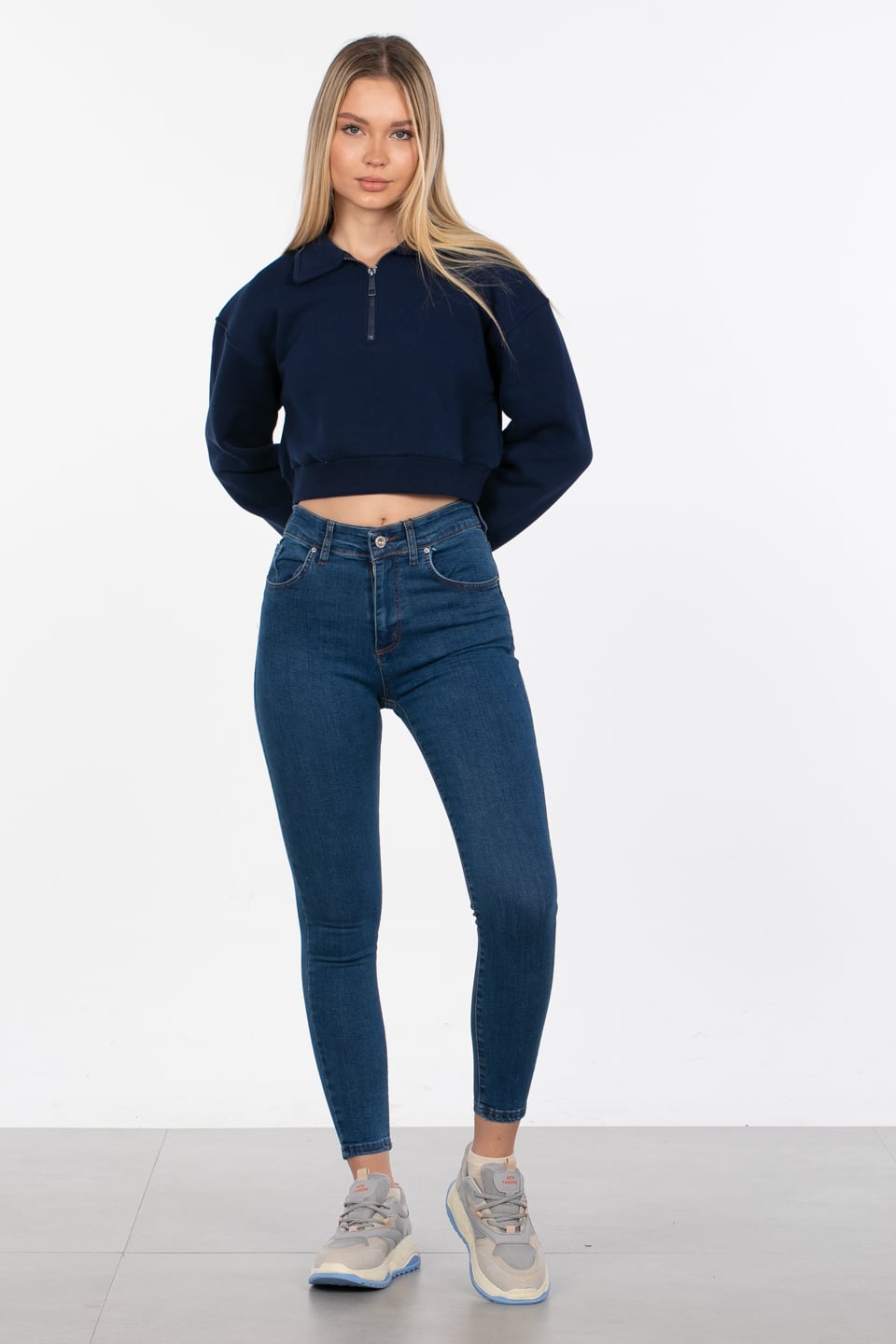 Dar paça denim pantolon-1381 Mavi