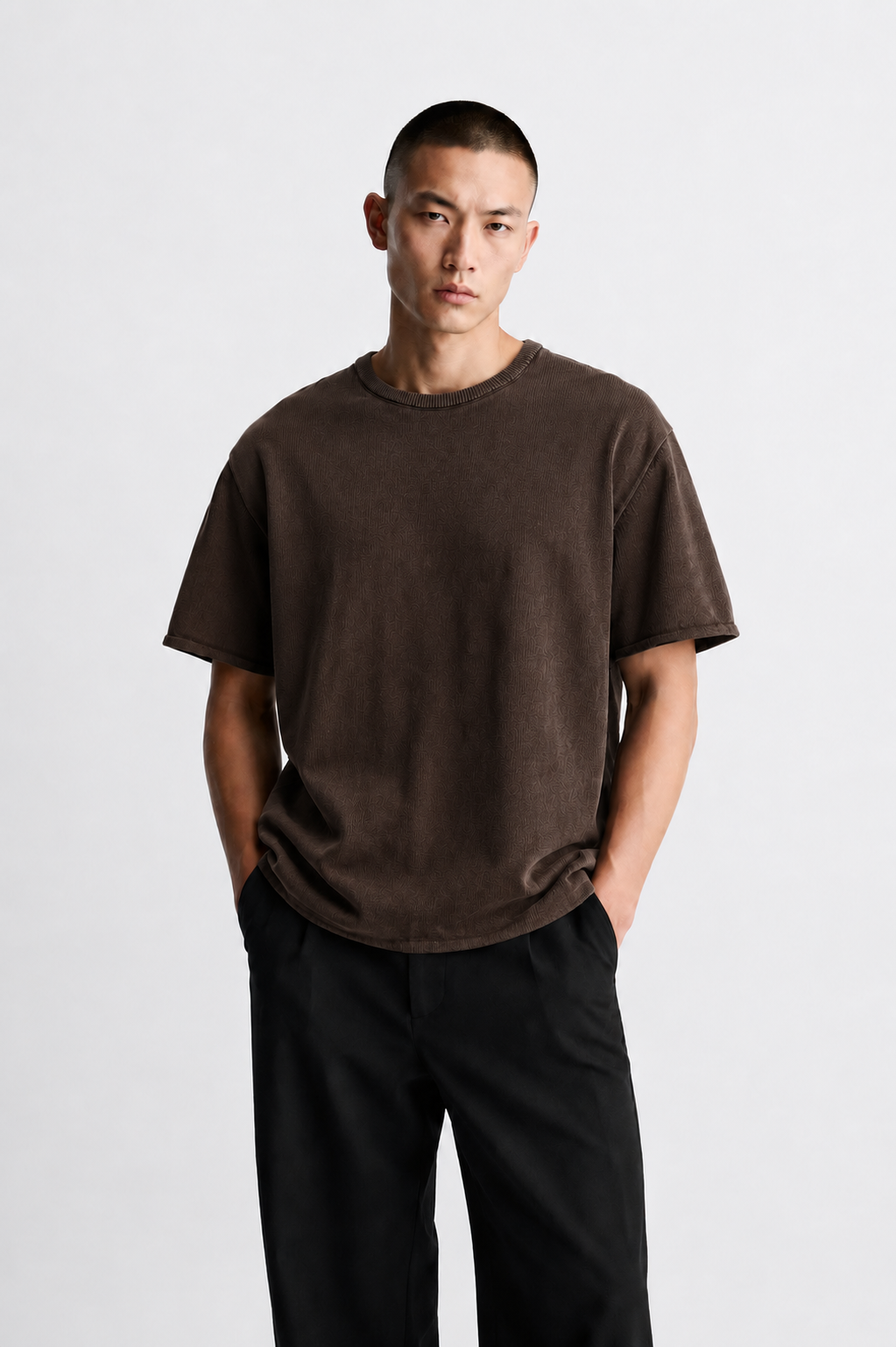 Erkek Reglan Kısa Kol Triko T-Shirt - Kahve