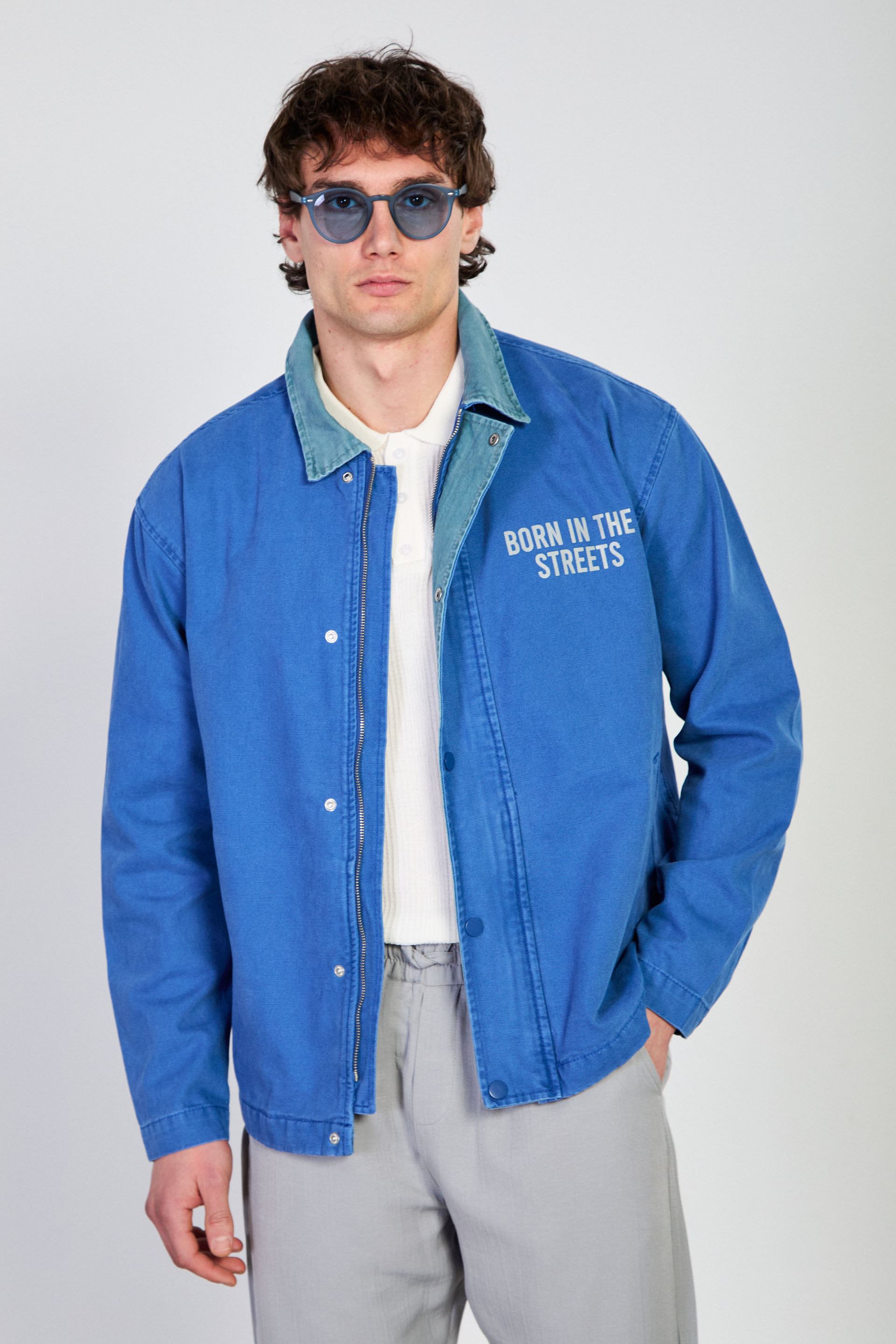 Erkek Çıtçıtlı Fermuarlı Polo Yaka Ceket - İndigo