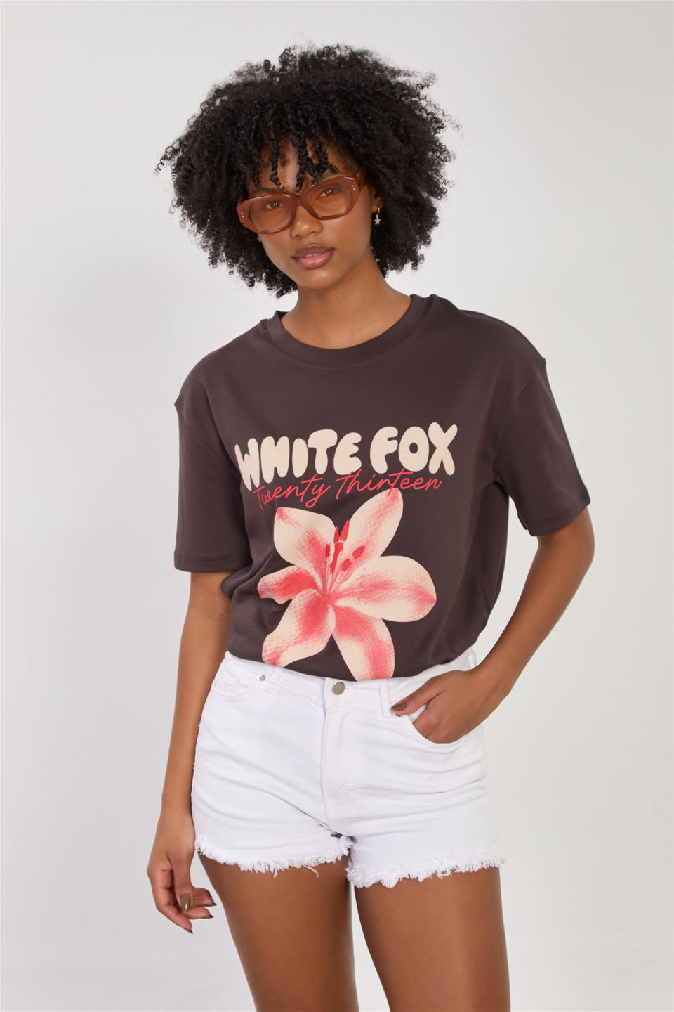 Kadın White Fox Yazılı T-Shirt - Acı Kahve