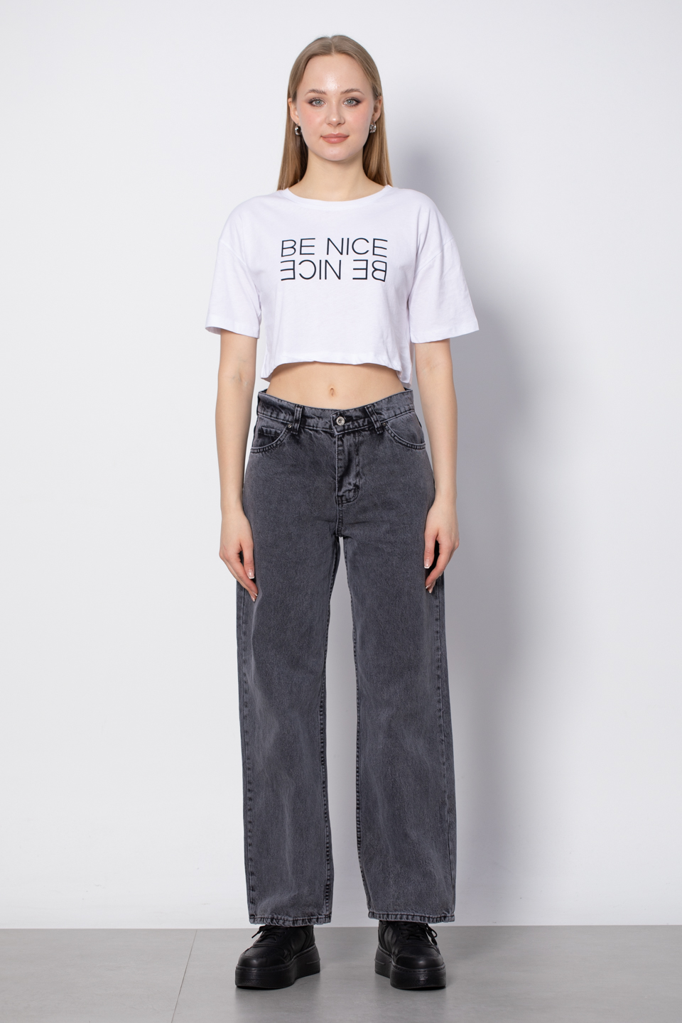 Denim Palazzo Pantolon - Siyah Kar