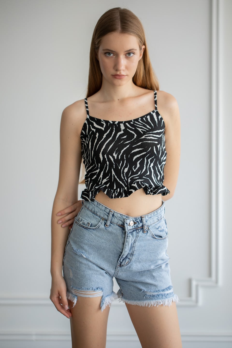 Desenli Altı Fırfırlı Body - Siyah Zebra
