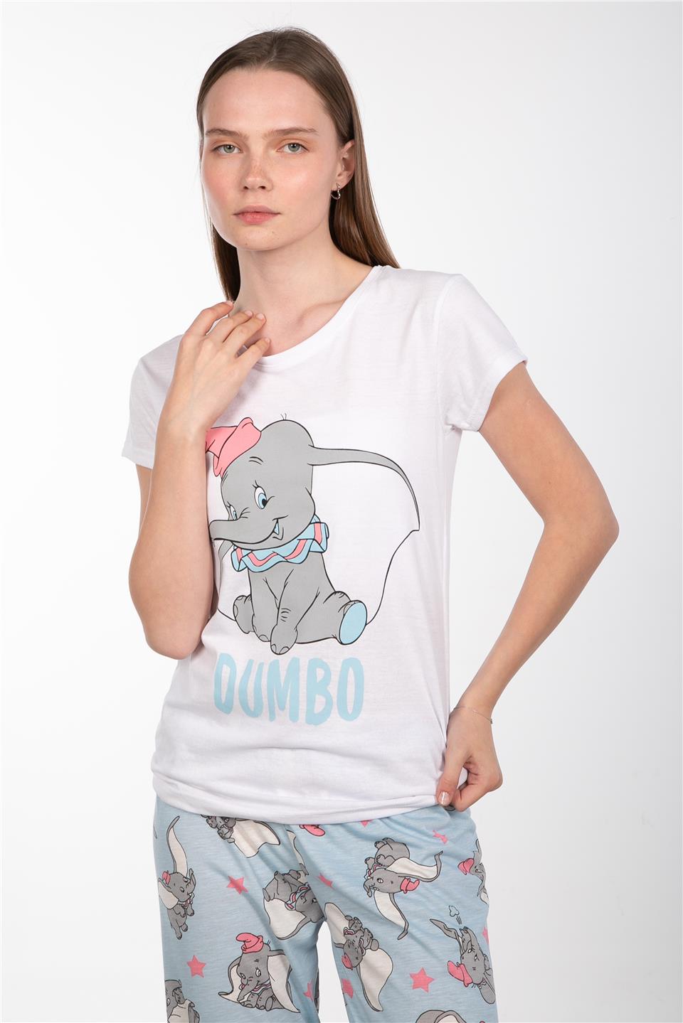 Desenli bisiklet yaka pijama takımı-2042 Gri Fil