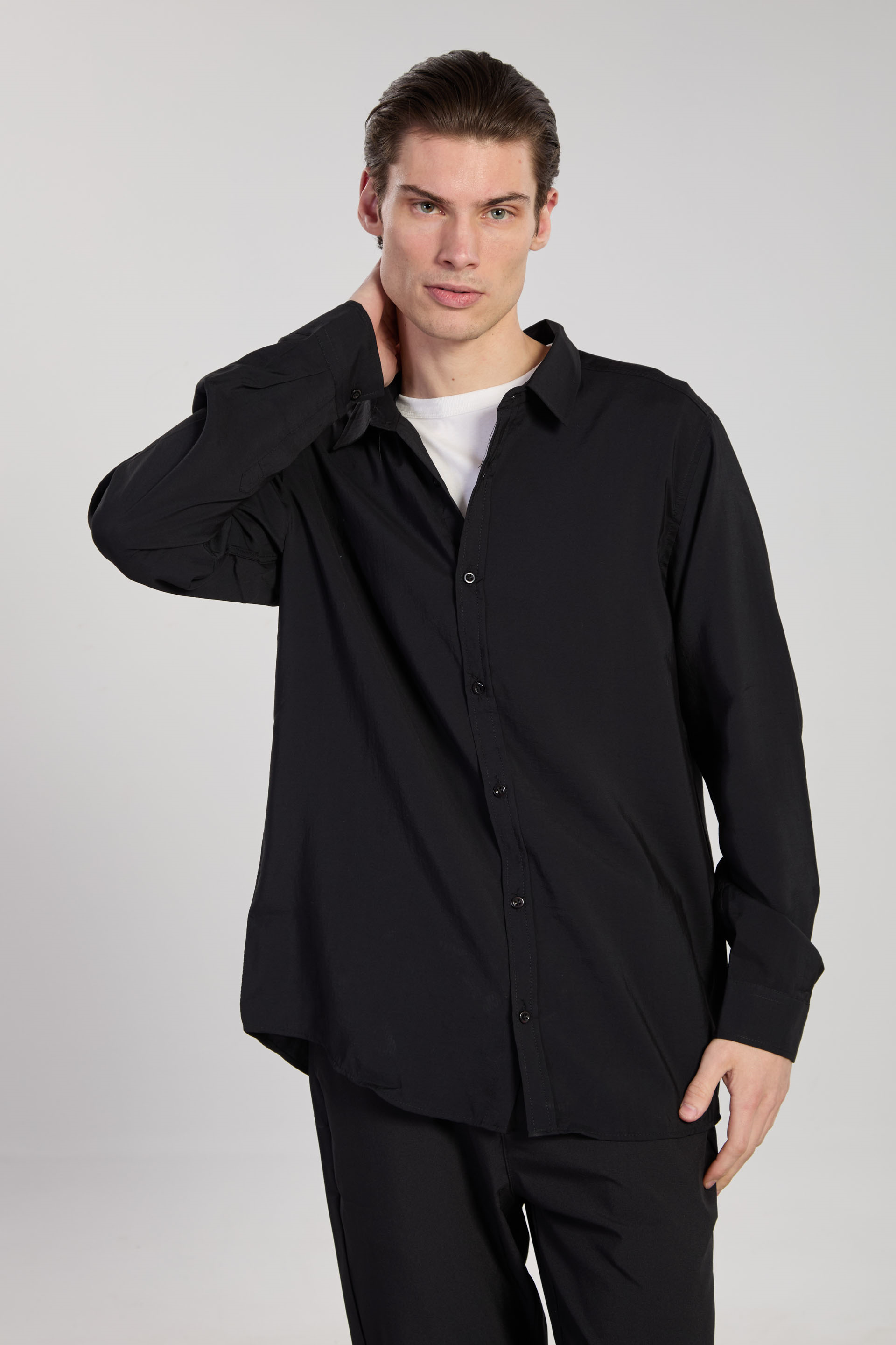 Erkek Oversize Modal Gömlek - Siyah