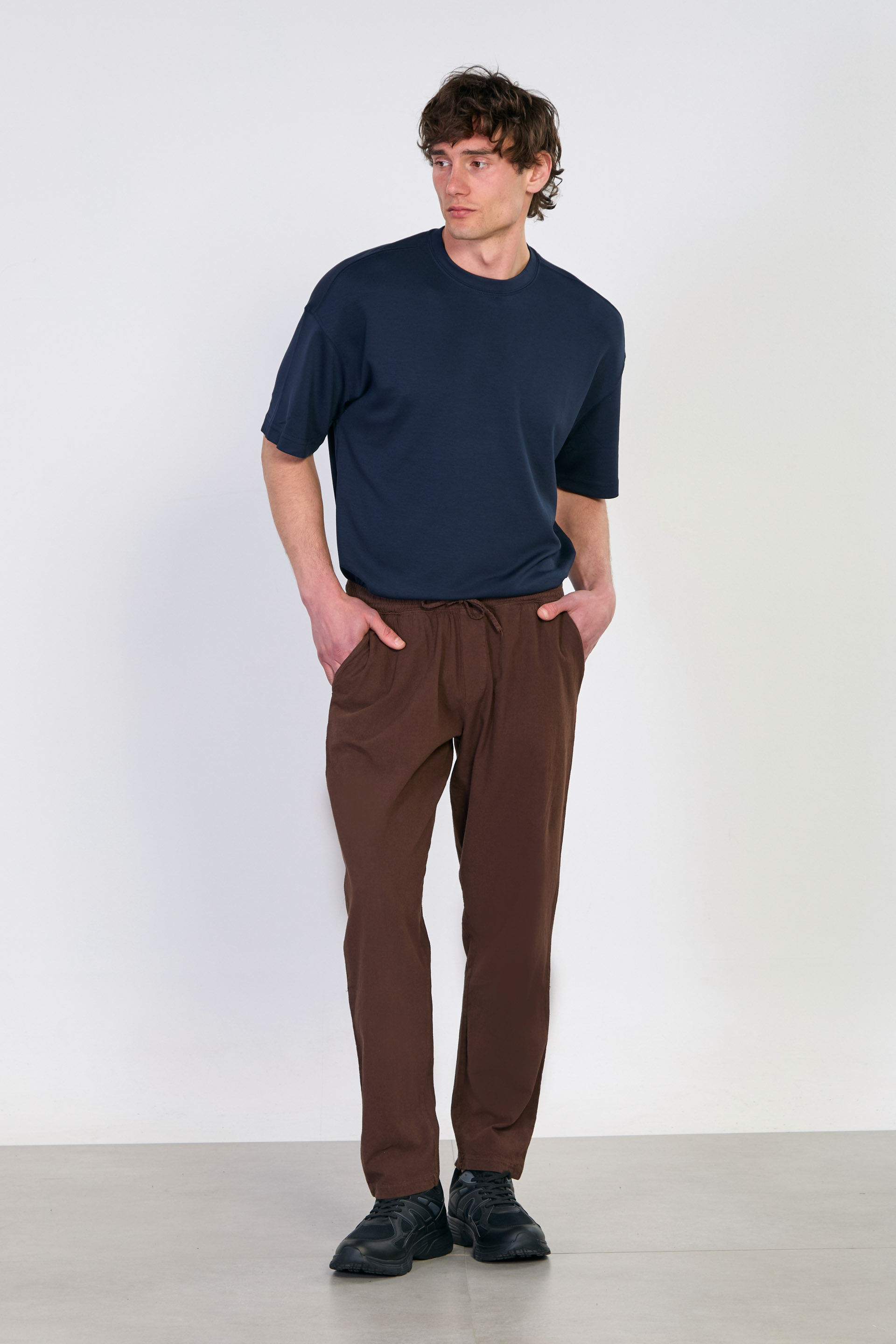 Erkek Beli Bağlamalı Salaş Pantolon - Kahve