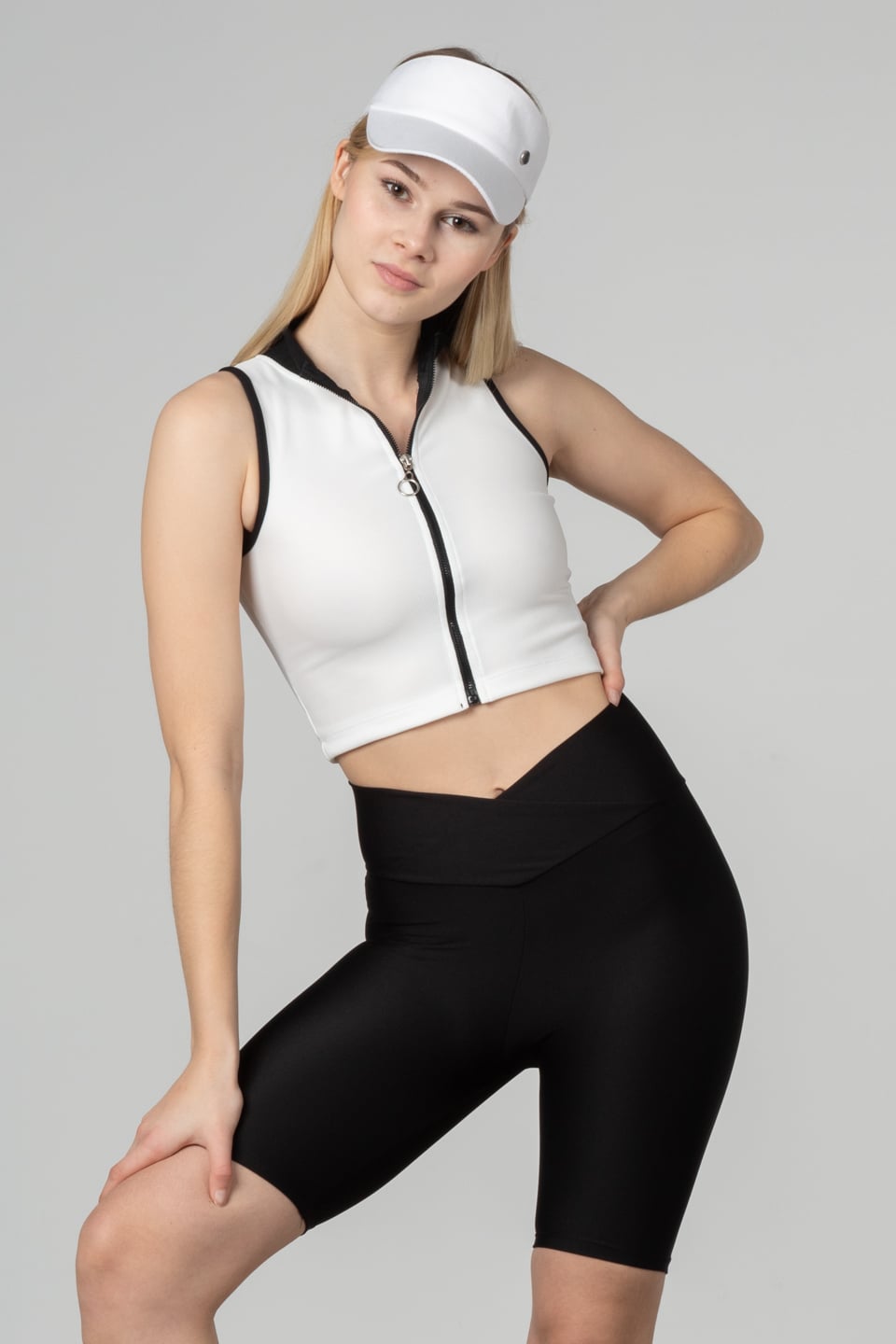 dik yaka fermuarlı body-5087 Beyaz