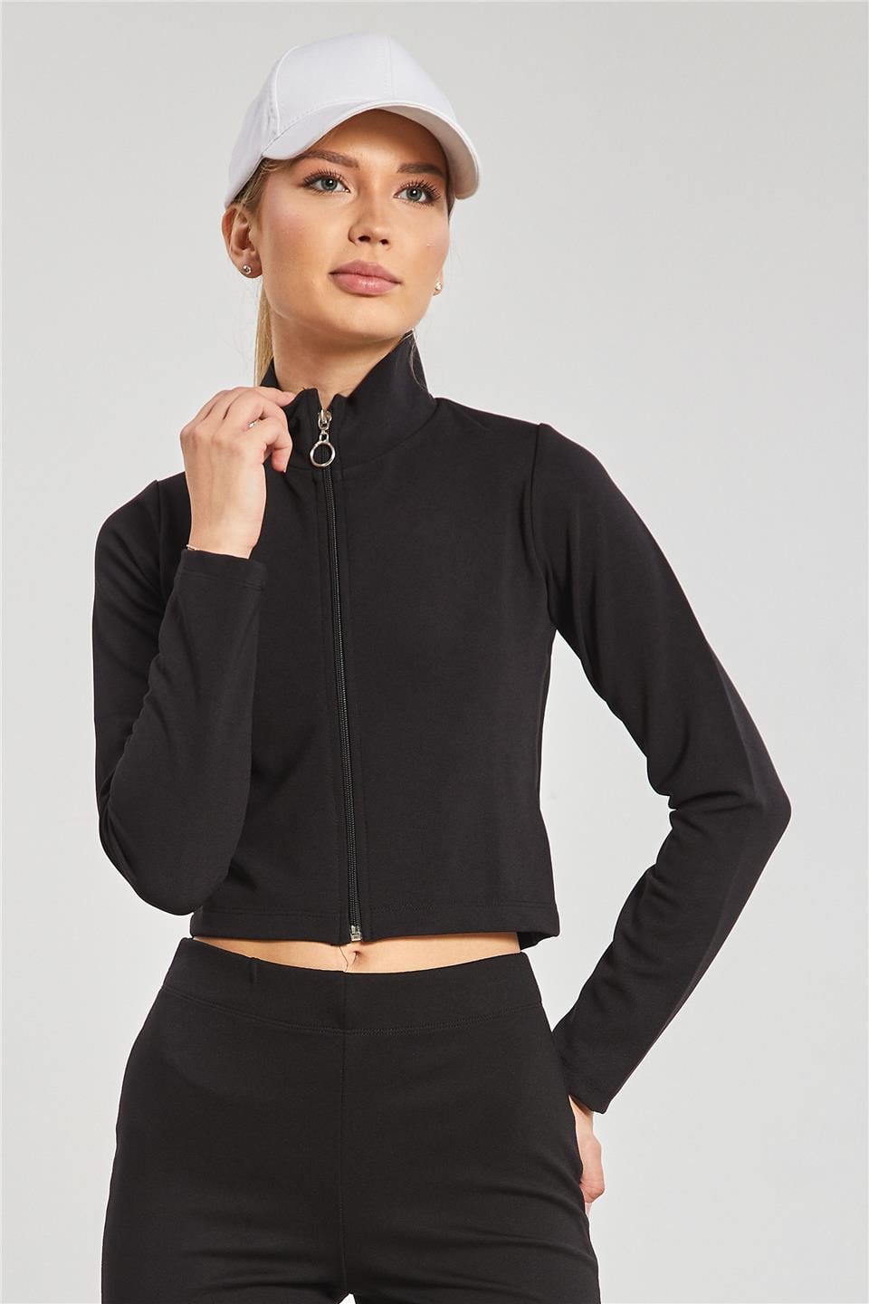 Dik yaka fermuarlı body-612-31 Siyah