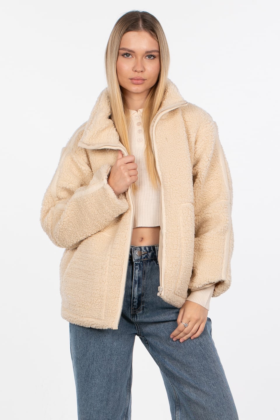 Dik yaka welsoft mont-24-050 Taş