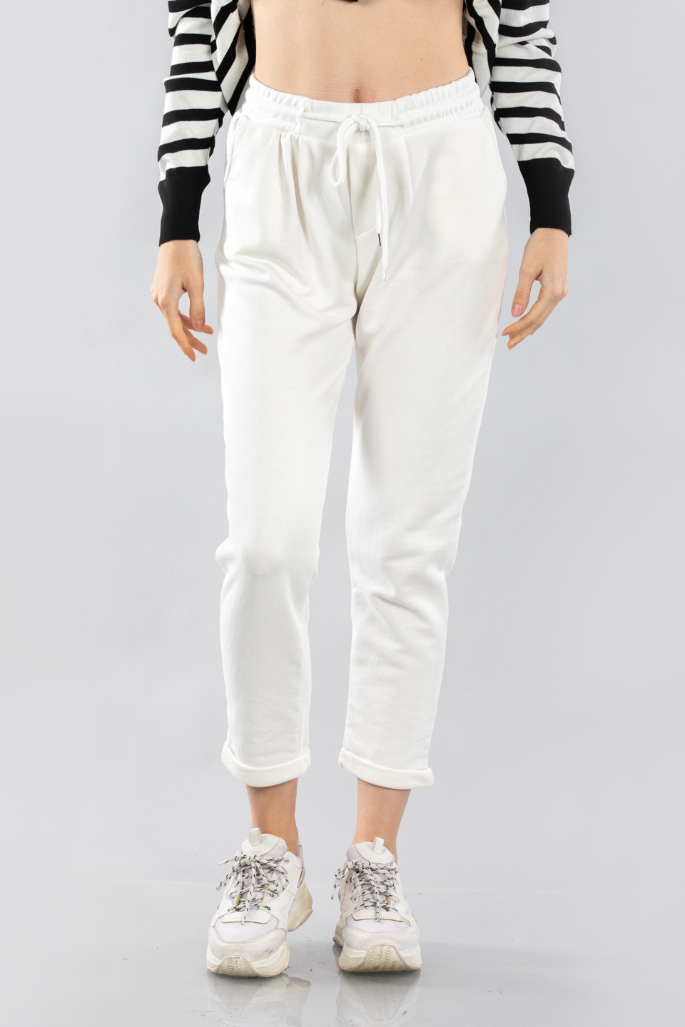 Double paça cepli eşofman altı-8089 Ekru