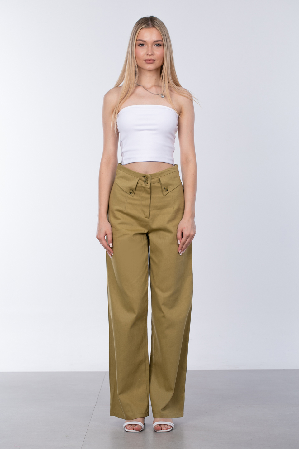 Düğme detaylı pantolon-3306 Haki