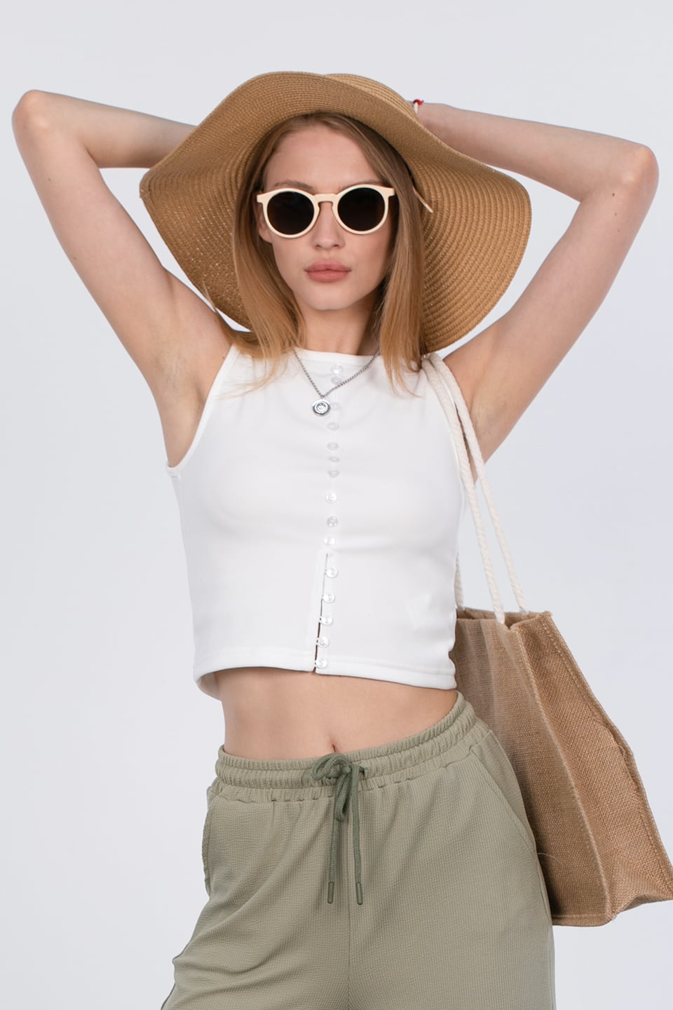 Düğmeli bisiklet yaka body-6619 Beyaz