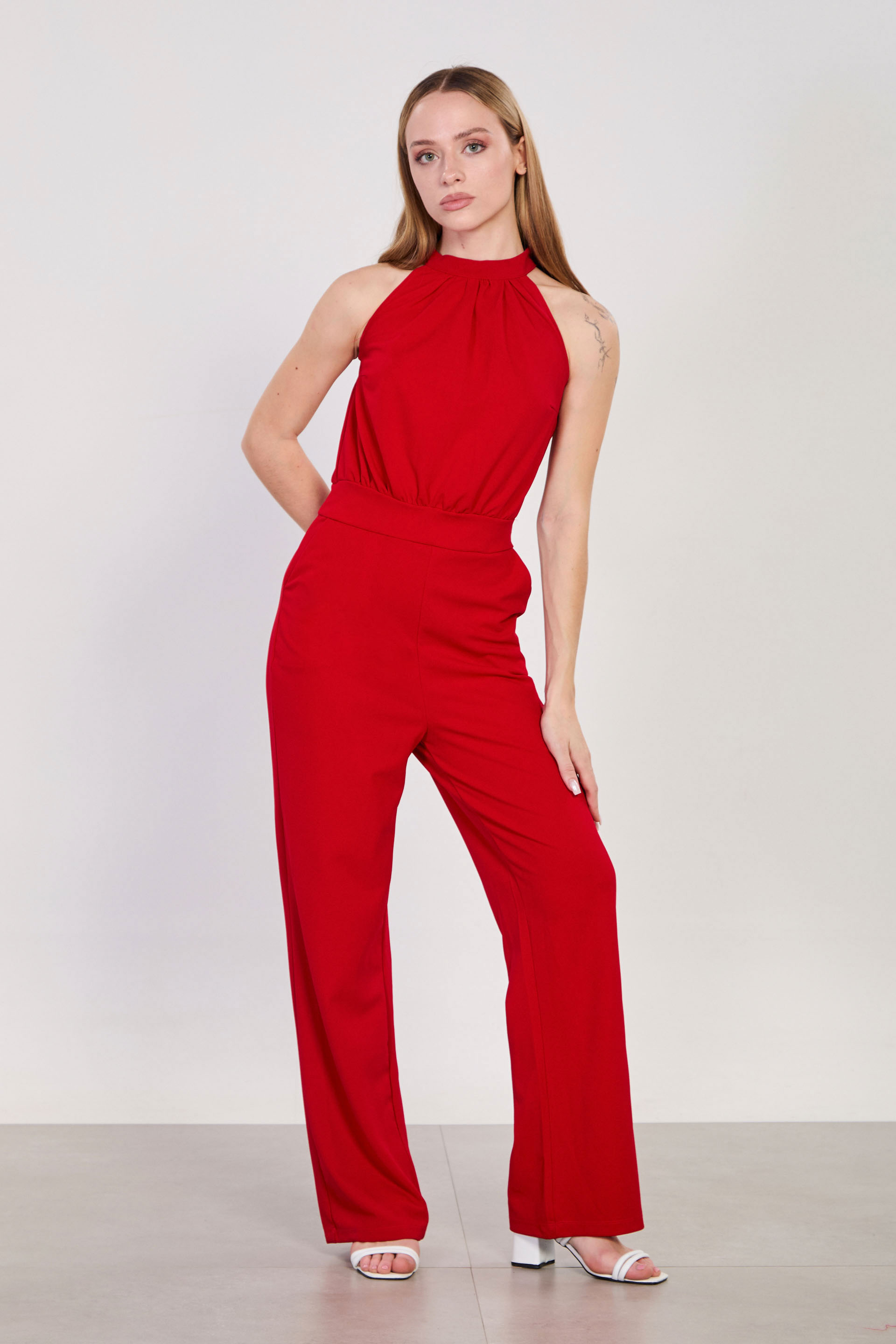 Kadın Halter Yaka Tulum - Kırmızı