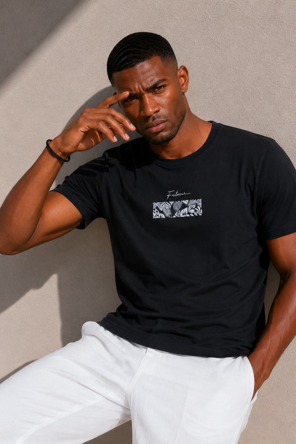 Erkek Future Yazı Baskılı T-Shirt - Siyah
