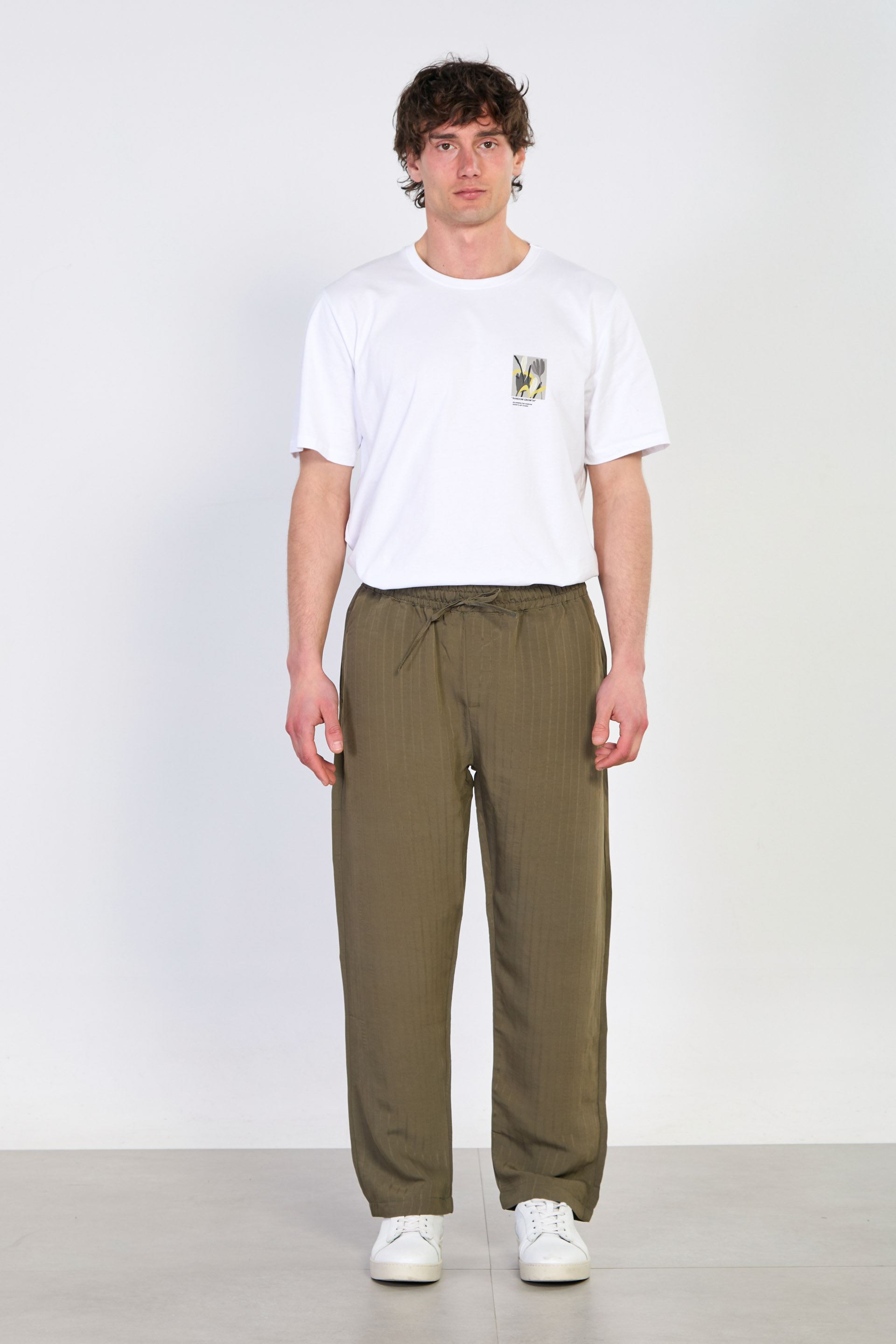 Çizgili beli bağlamalı pantolon-9167-111 Kül